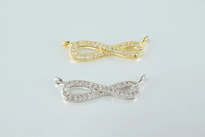 18k Gold Filled Look, Infinity Connector with CZ, Rhodium Micro Pave Bead Charm for Elegant Jewelry Making