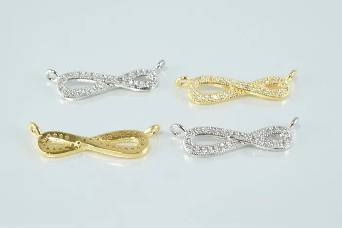 18k Gold Filled Look, Infinity Connector with CZ, Rhodium Micro Pave Bead Charm for Elegant Jewelry Making