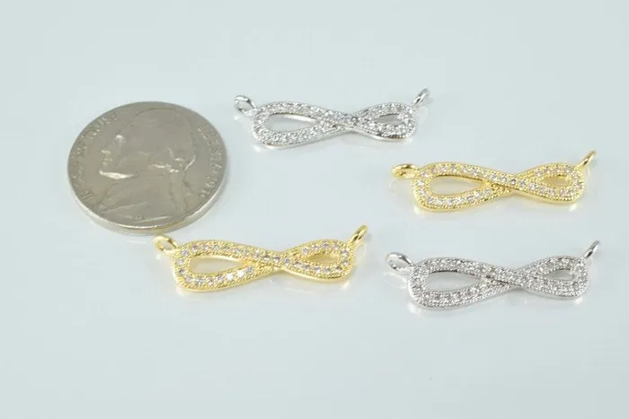 18k Gold Filled Look, Infinity Connector with CZ, Rhodium Micro Pave Bead Charm for Elegant Jewelry Making