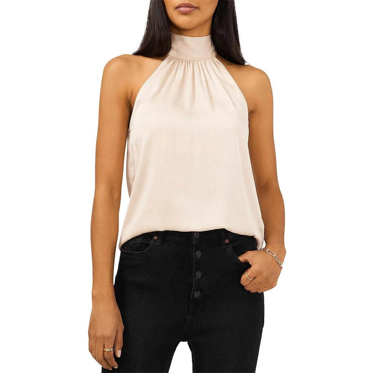 1.State Womens Satin Tie Neck Halter Top