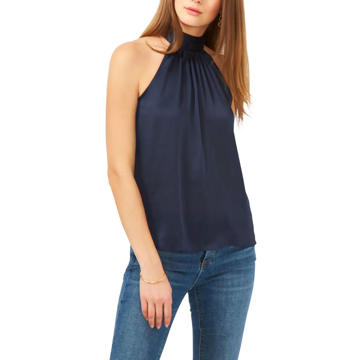 1.State Womens Satin Tie Neck Halter Top