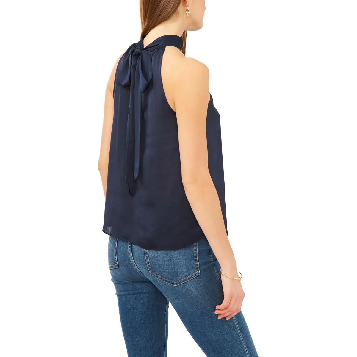 1.State Womens Satin Tie Neck Halter Top