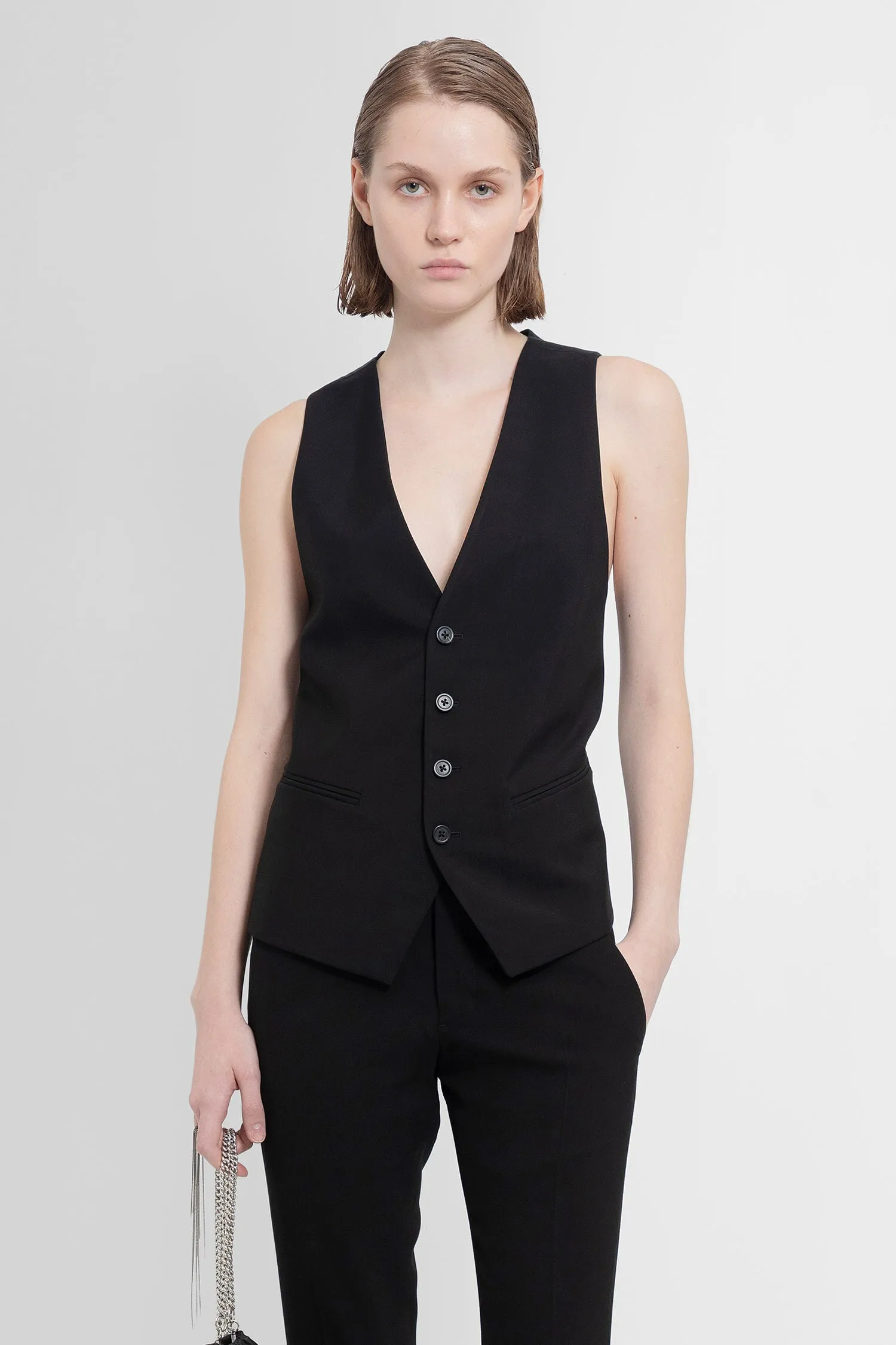 ANN DEMEULEMEESTER WOMAN BLACK VESTS