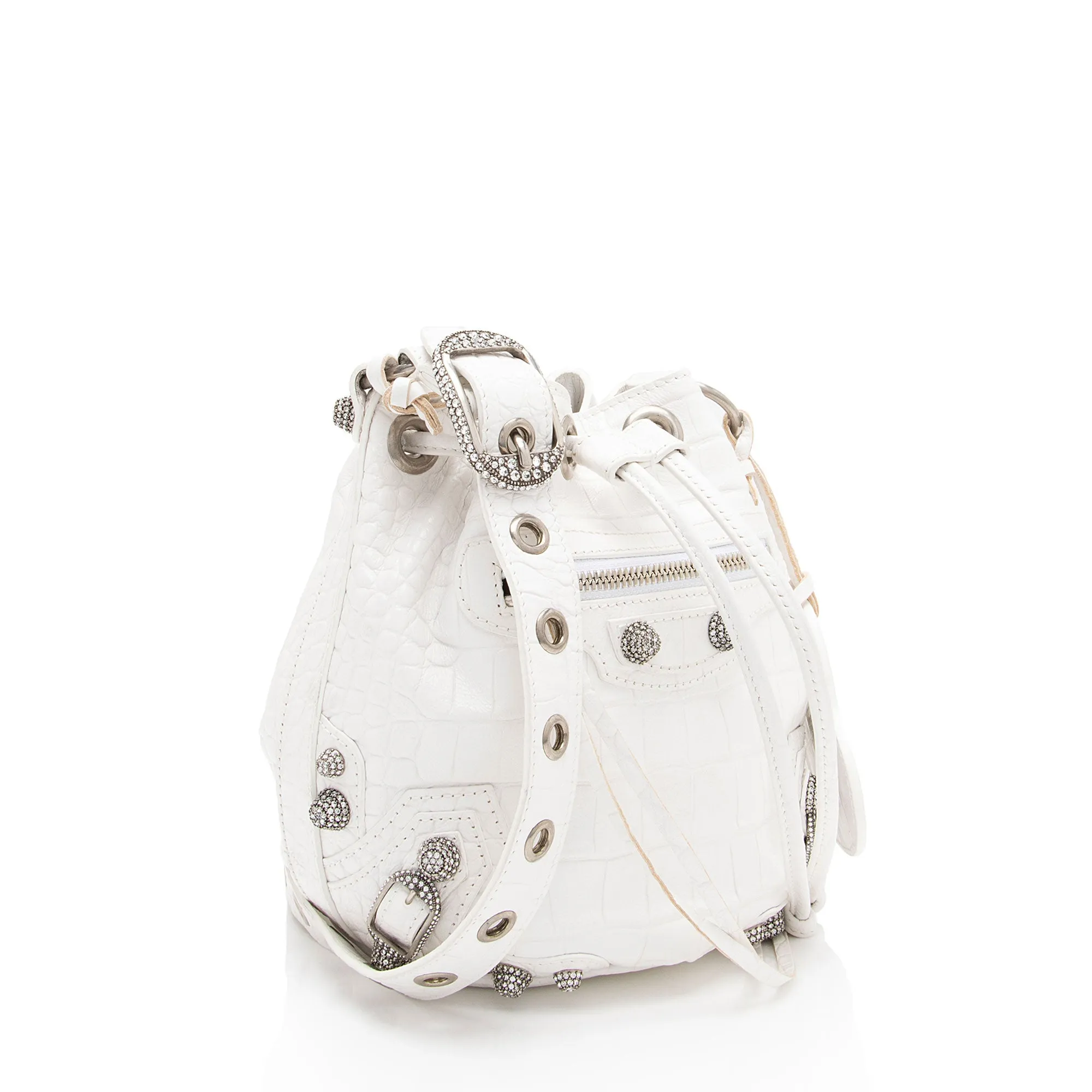 Balenciaga Croc Embossed Crystal Le Cagole XS Bucket Bag (SHF-ACwqpb)
