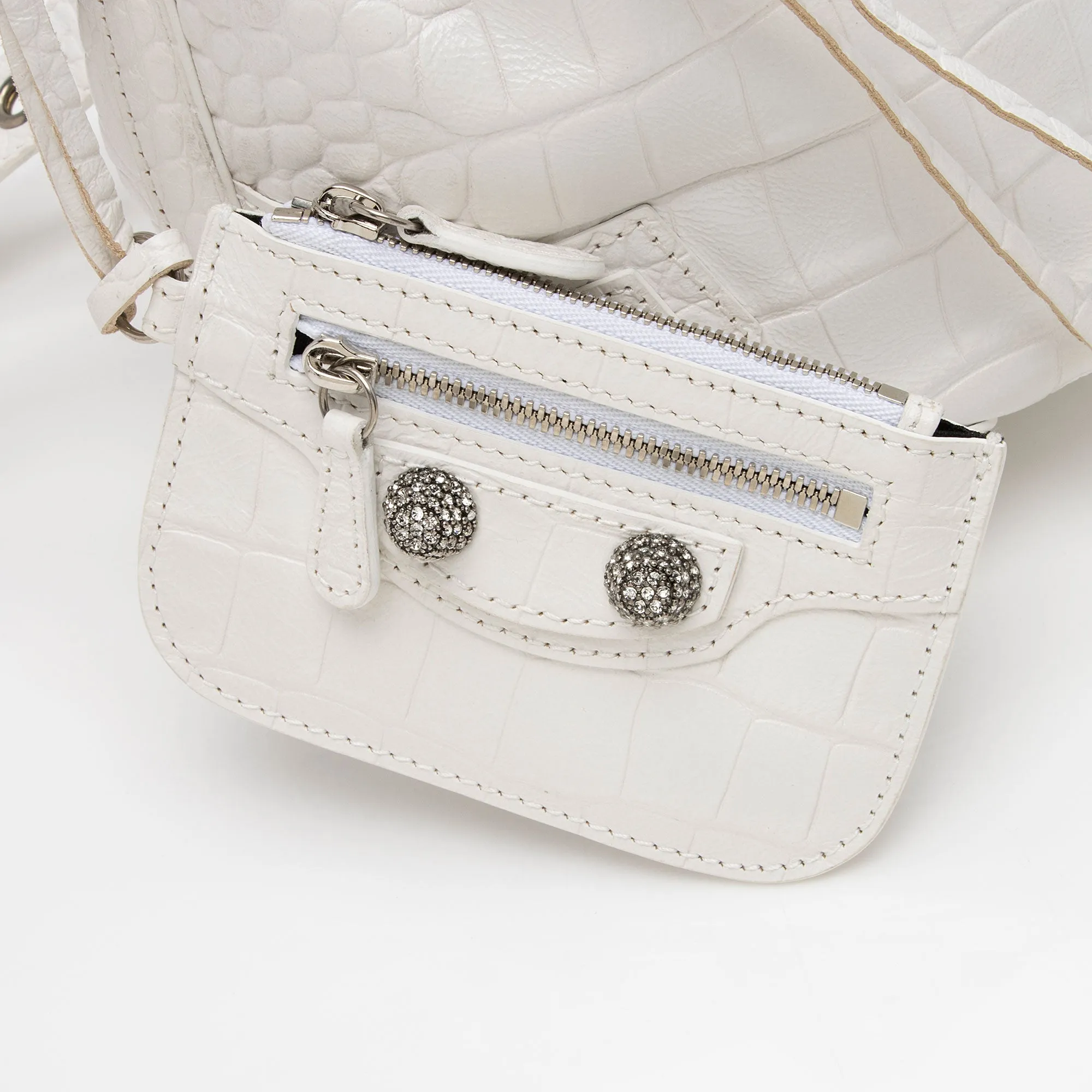 Balenciaga Croc Embossed Crystal Le Cagole XS Bucket Bag (SHF-ACwqpb)
