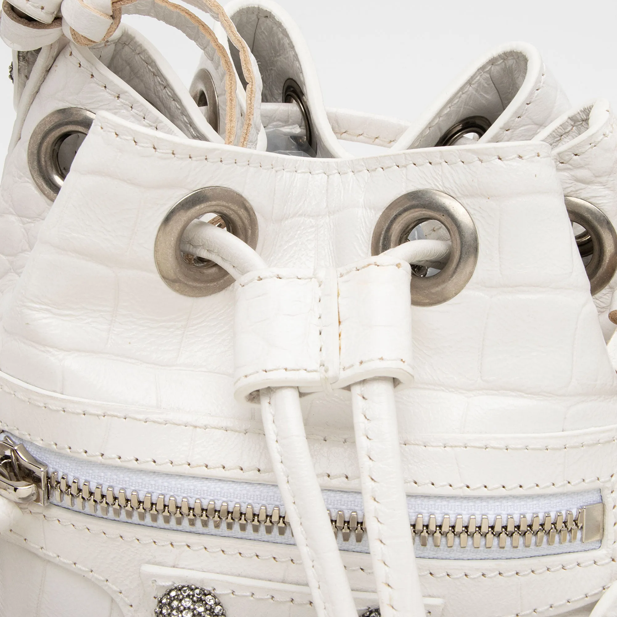 Balenciaga Croc Embossed Crystal Le Cagole XS Bucket Bag (SHF-ACwqpb)