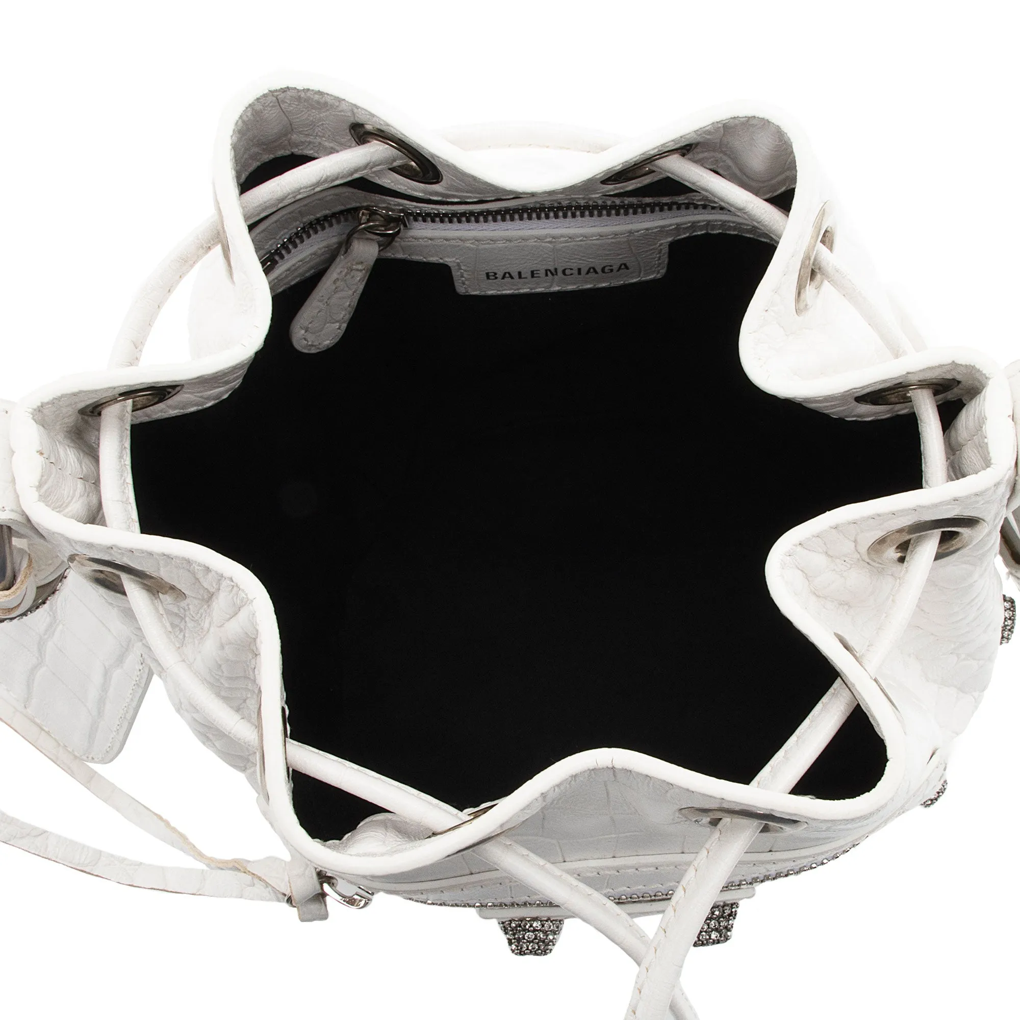 Balenciaga Croc Embossed Crystal Le Cagole XS Bucket Bag (SHF-ACwqpb)