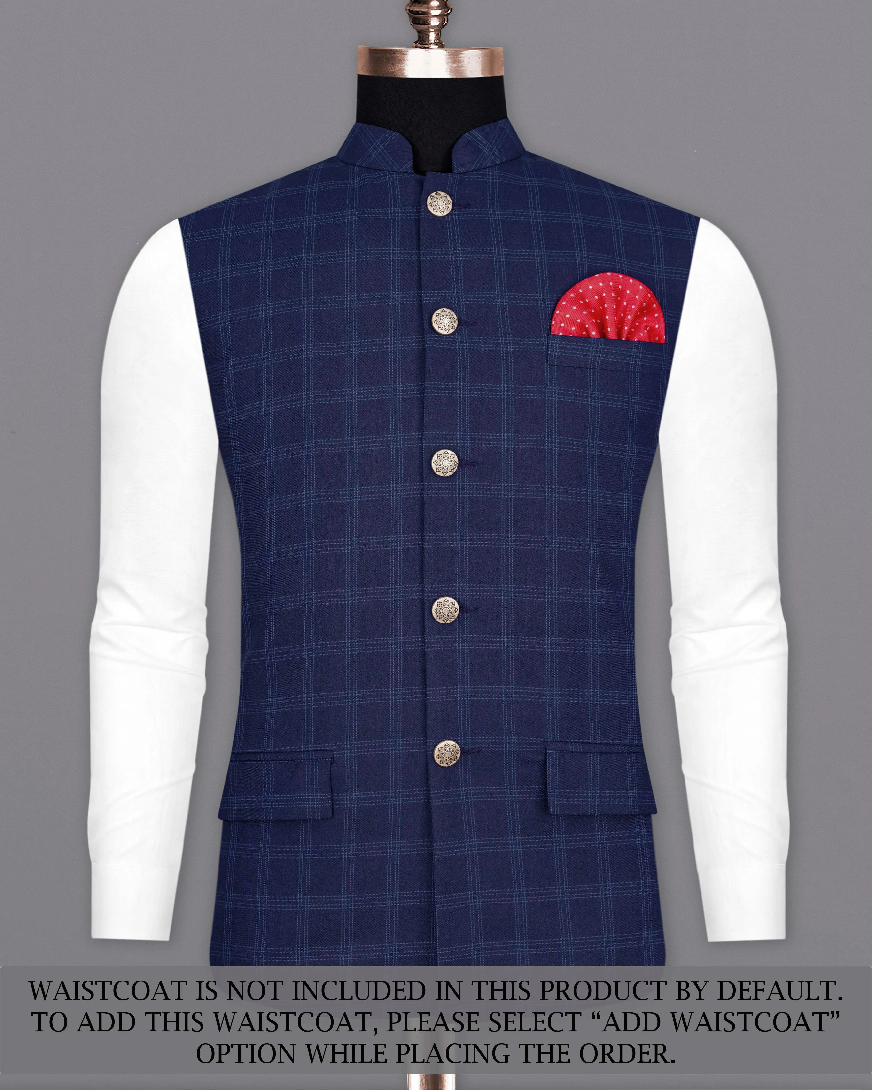 Baltic Sea Blue Windowpane Cross Placket Bandhgala Suit