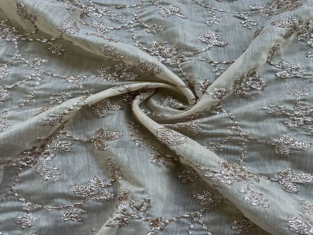 Beige & Rose Gold Traditional Chanderi Zardozi Embroidery Fabric ( Wholesale )
