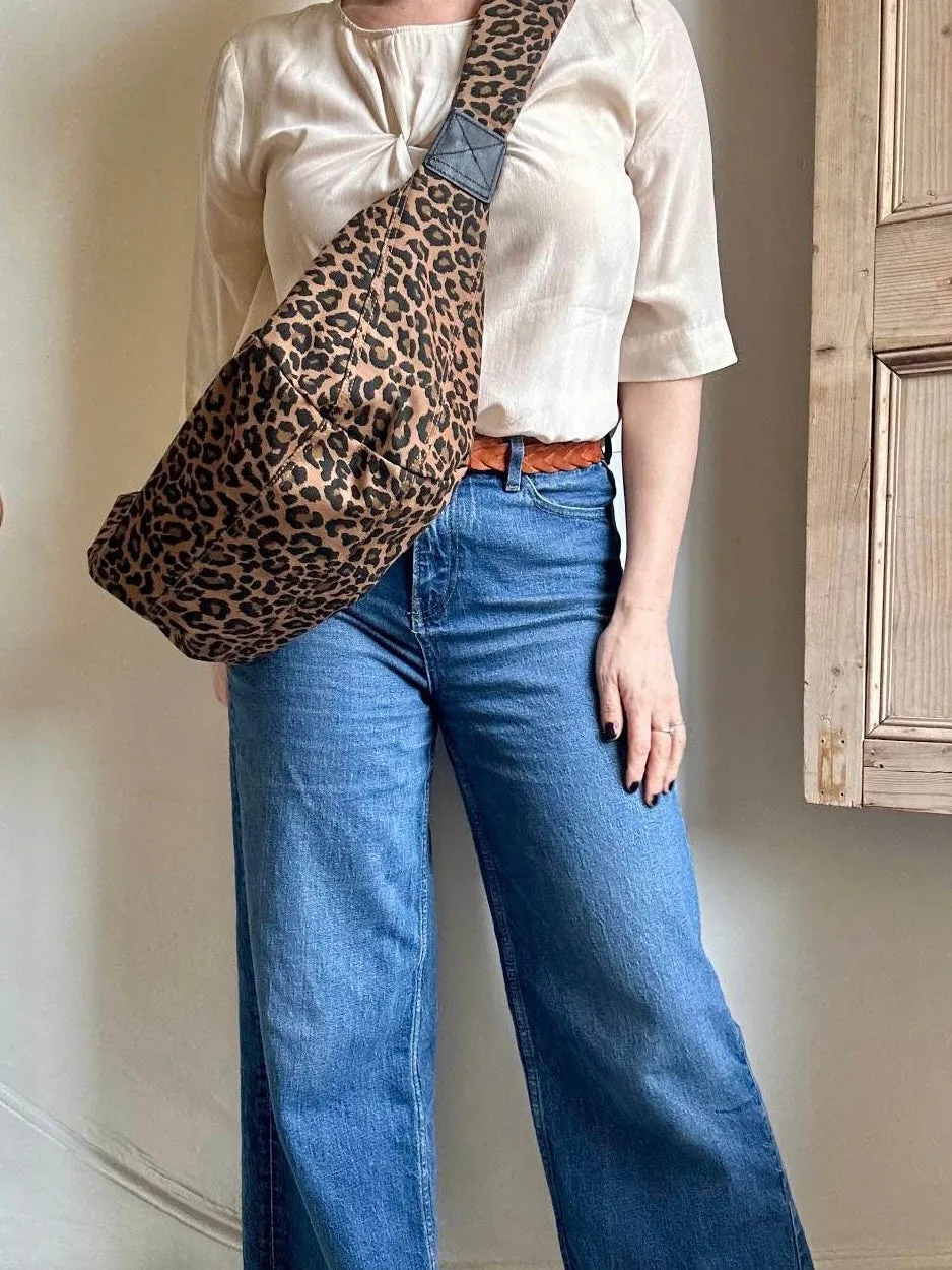 Brixton cross body sling bag - leopard print brown - large