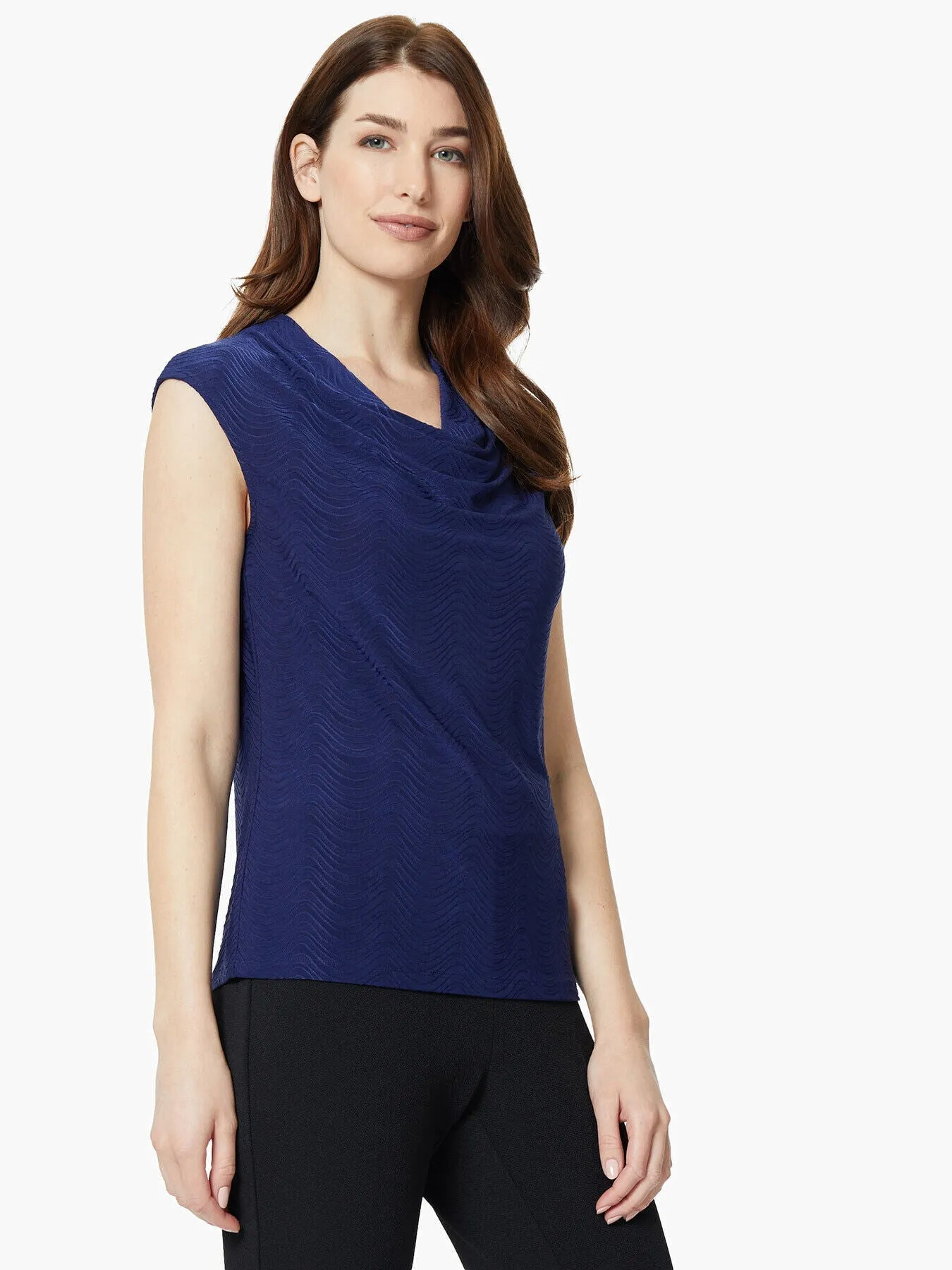 Cap Sleeve Cowl Neck Jersey Knit Top