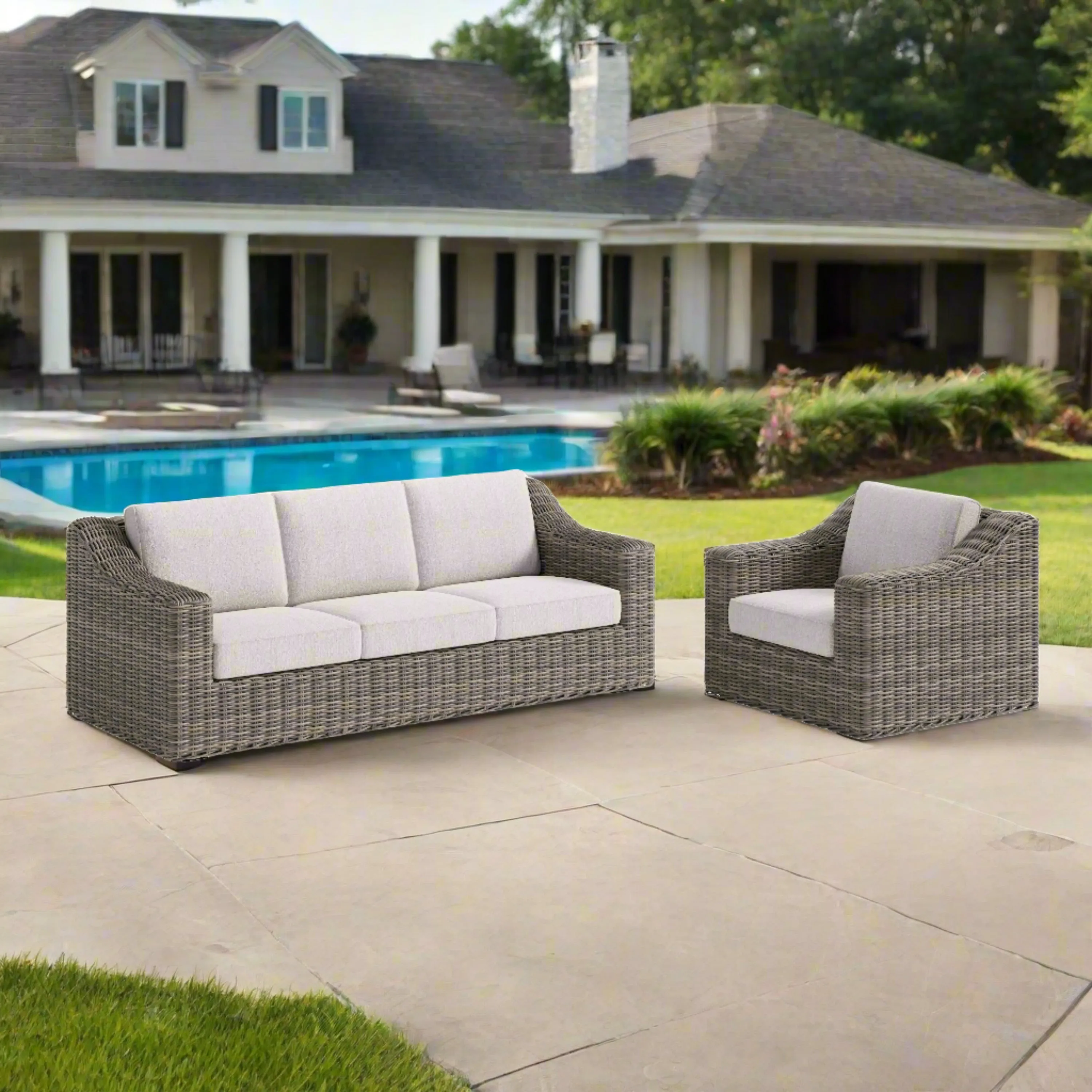 Carmel Natural 3pc Outdoor Seating Set LUX Heavy Weave
