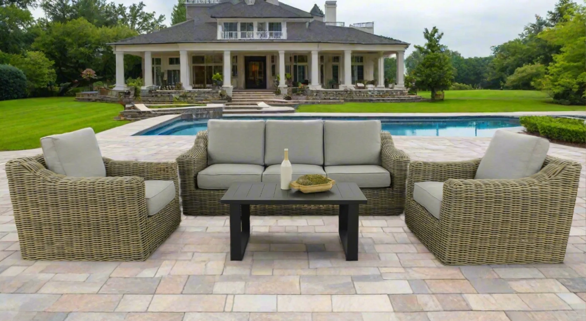 Carmel Natural 3pc Outdoor Seating Set LUX Heavy Weave