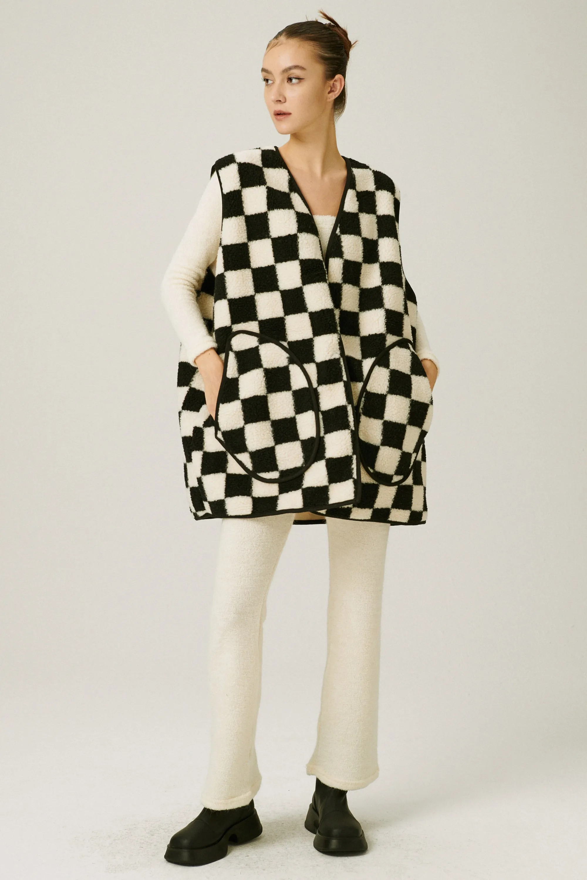 Ceci Oversized Checkerboard Vest
