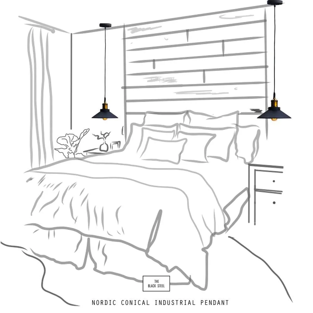 Clh109 Nordic Conical Midnight-Gold Industrial Ceiling Pendant Light