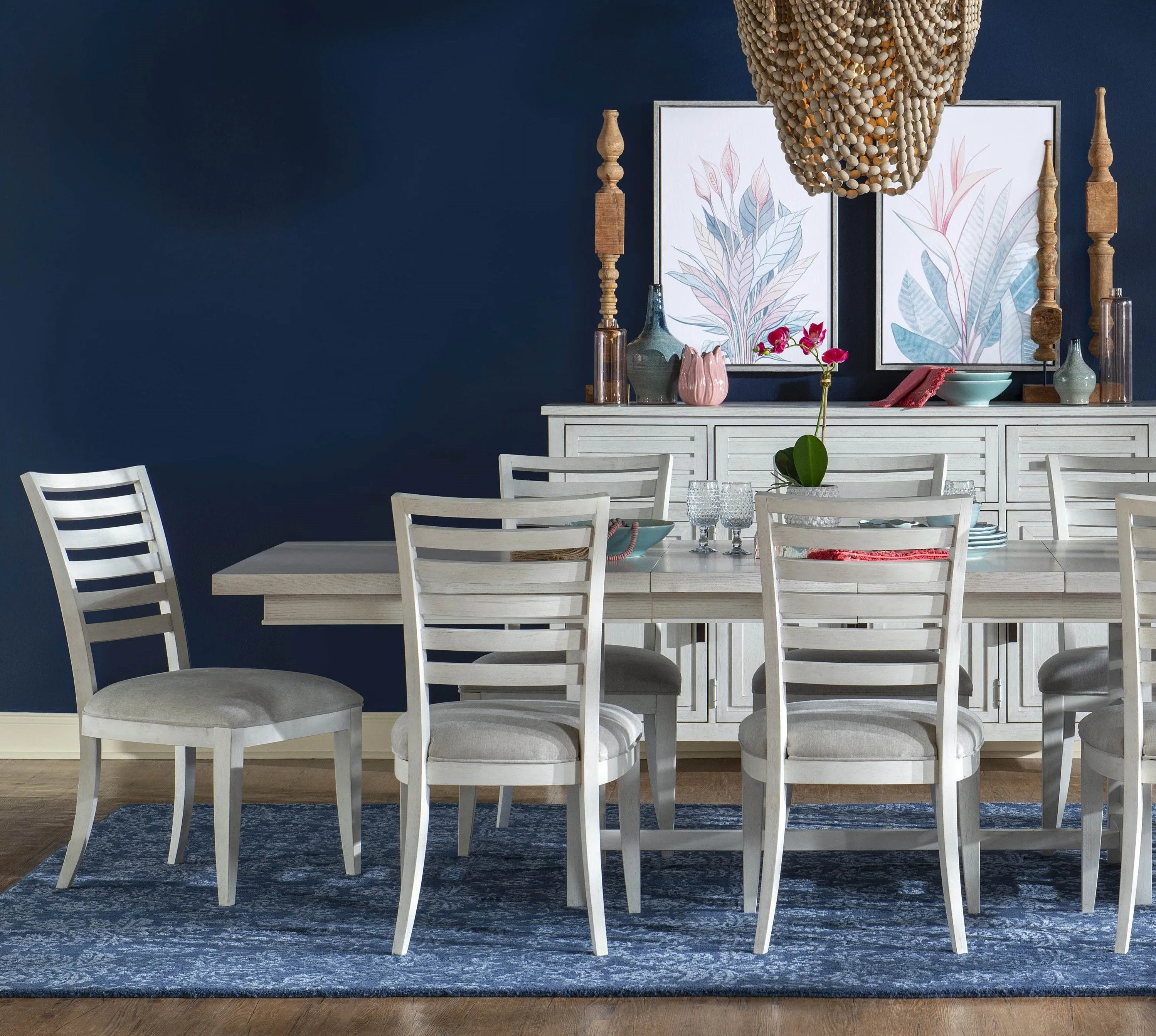 Coastal White Trestle Dining Set 9-Pc Extendable (76-94-112")