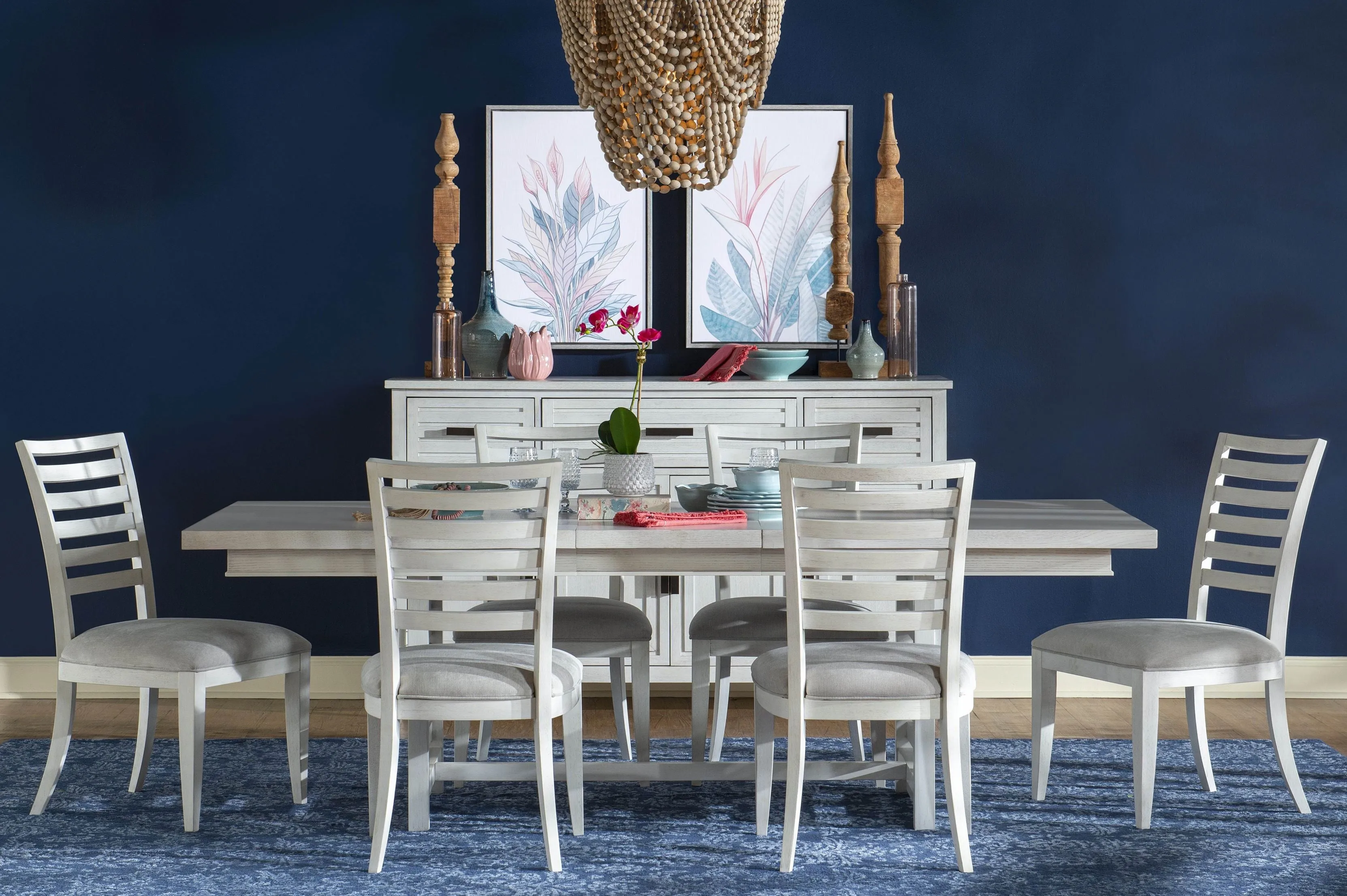 Coastal White Trestle Dining Set 9-Pc Extendable (76-94-112")