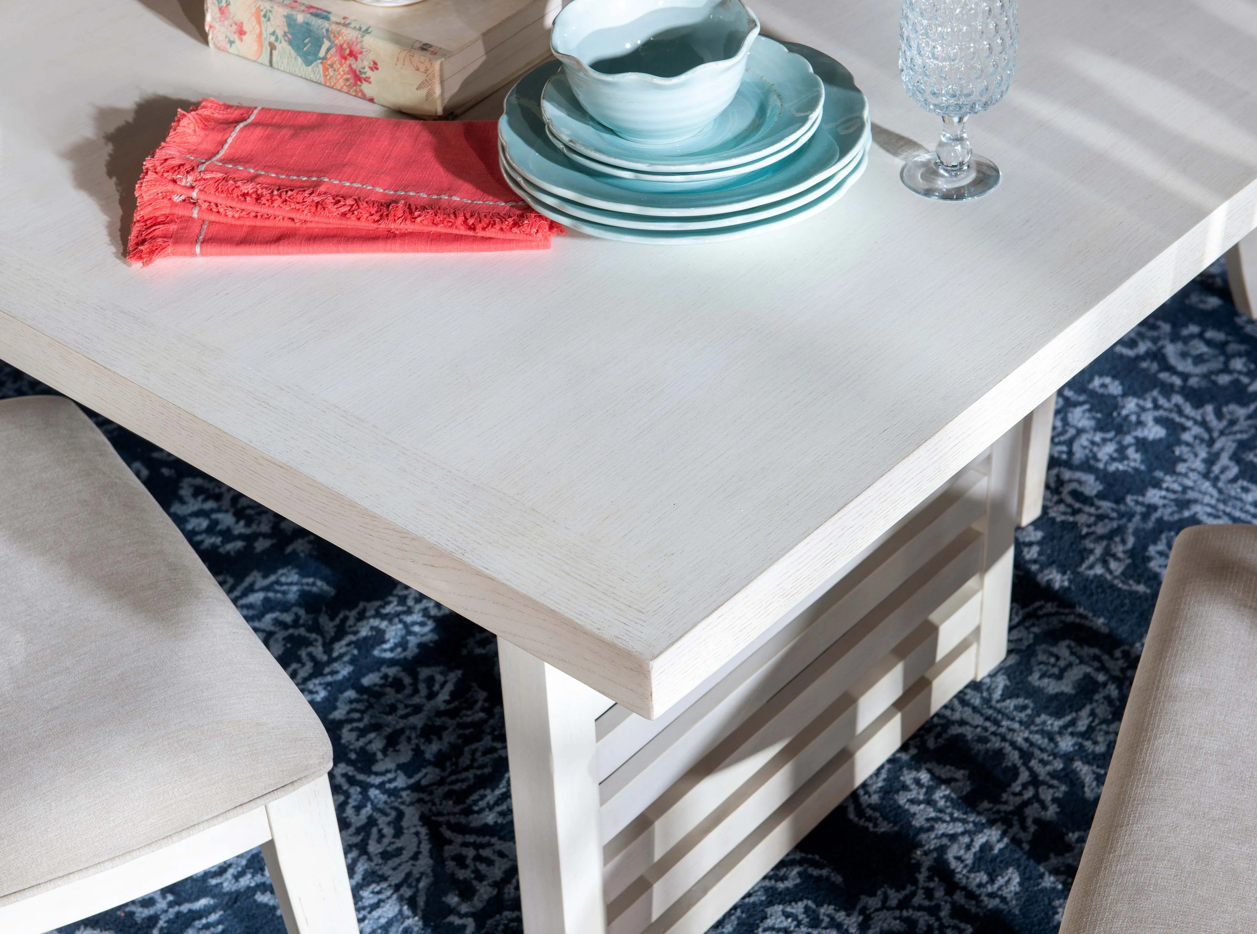 Coastal White Trestle Dining Set 9-Pc Extendable (76-94-112")