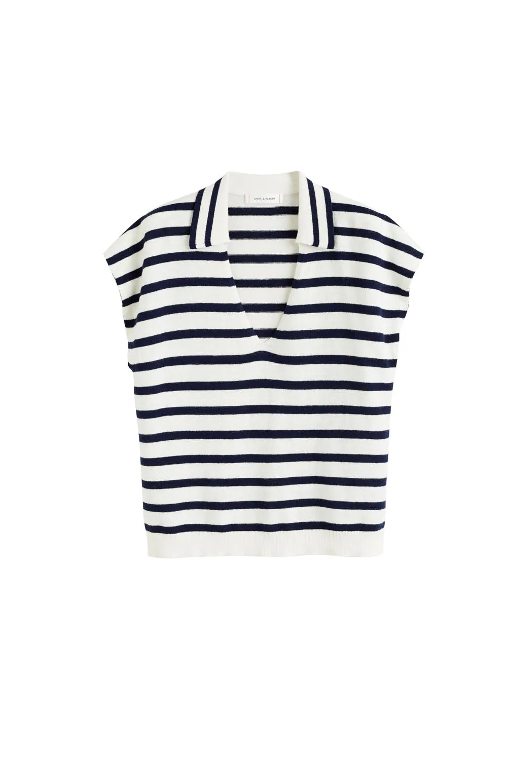 Cream Cotton-Linen Breton Polo T-shirt