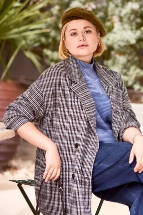 DOUBLE-BREASTED KNIT BLAZER-Periblue