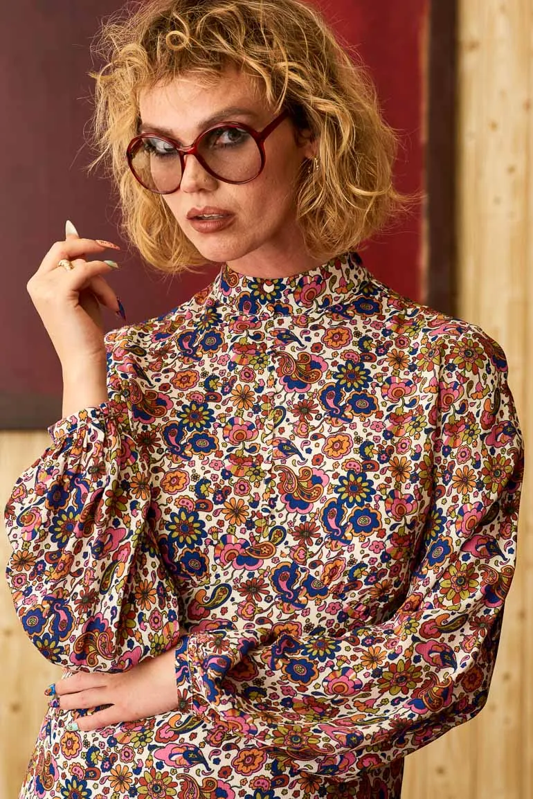 Dream On Cream Floral High Neck Mini Dress - SSA469 - UK14