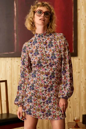 Dream On Cream Floral High Neck Mini Dress - SSA469 - UK14