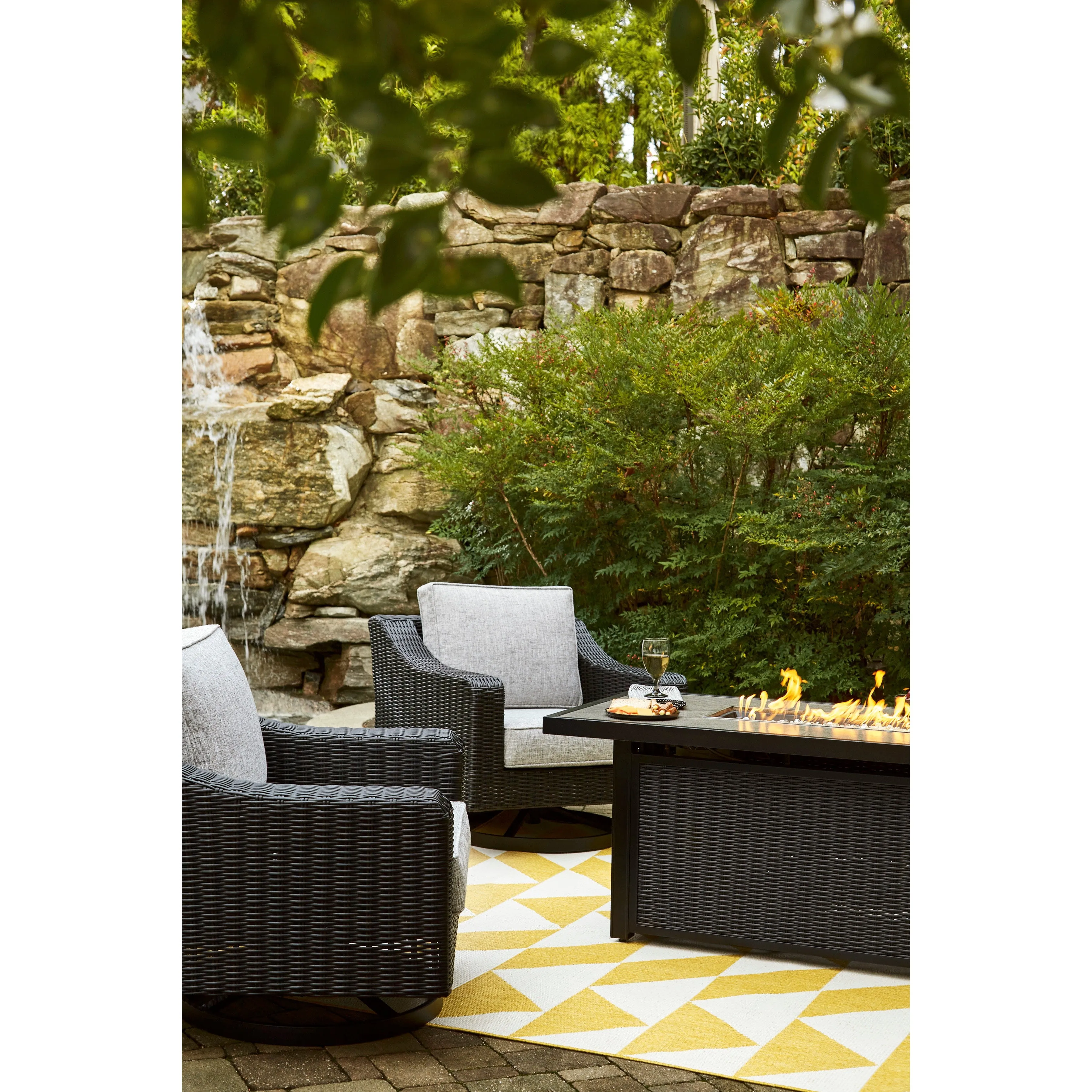 Fire Island Black Outdoor 3-Piece Seating Set (Sofa  2 Swivel Rockers)