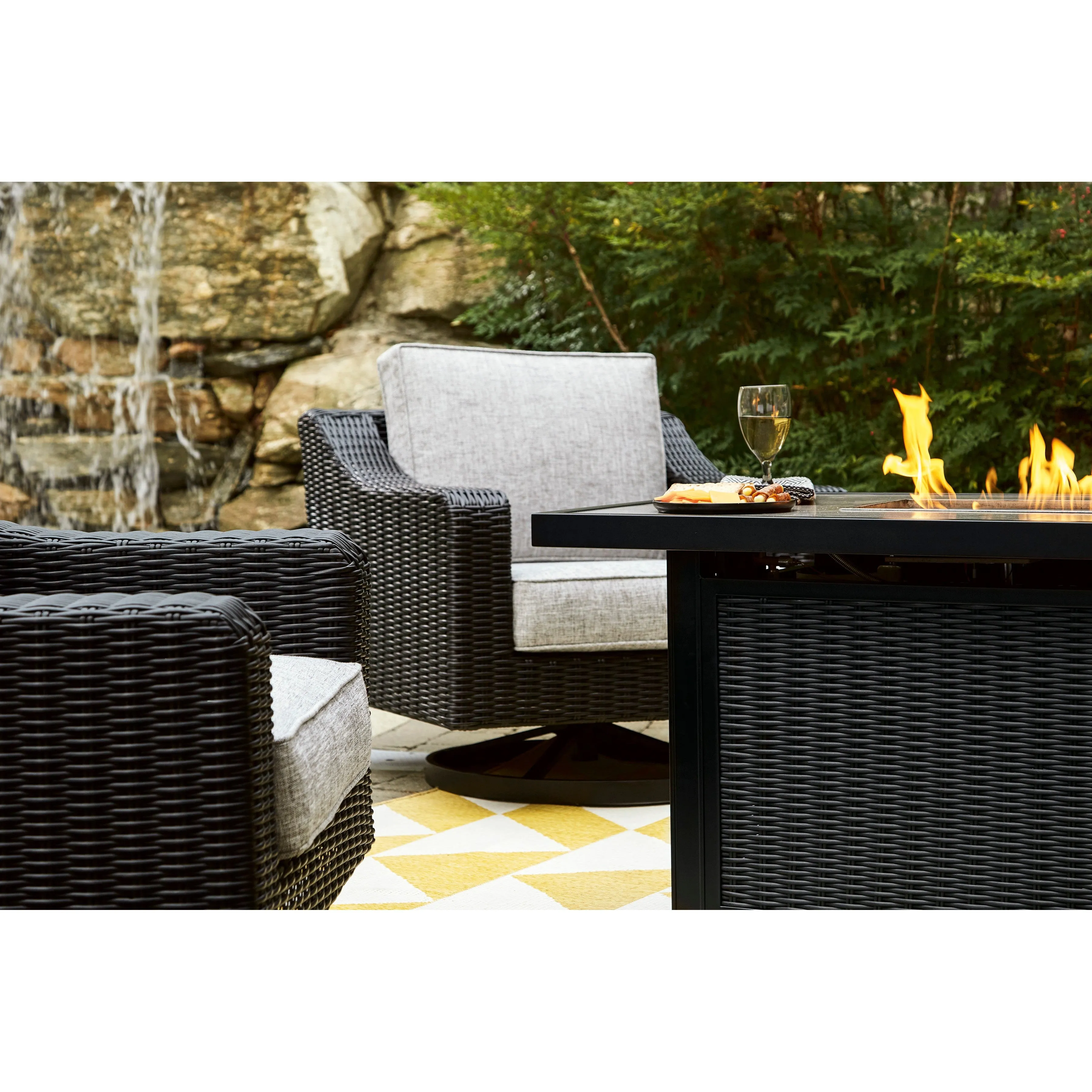 Fire Island Black Outdoor 3-Piece Seating Set (Sofa  2 Swivel Rockers)