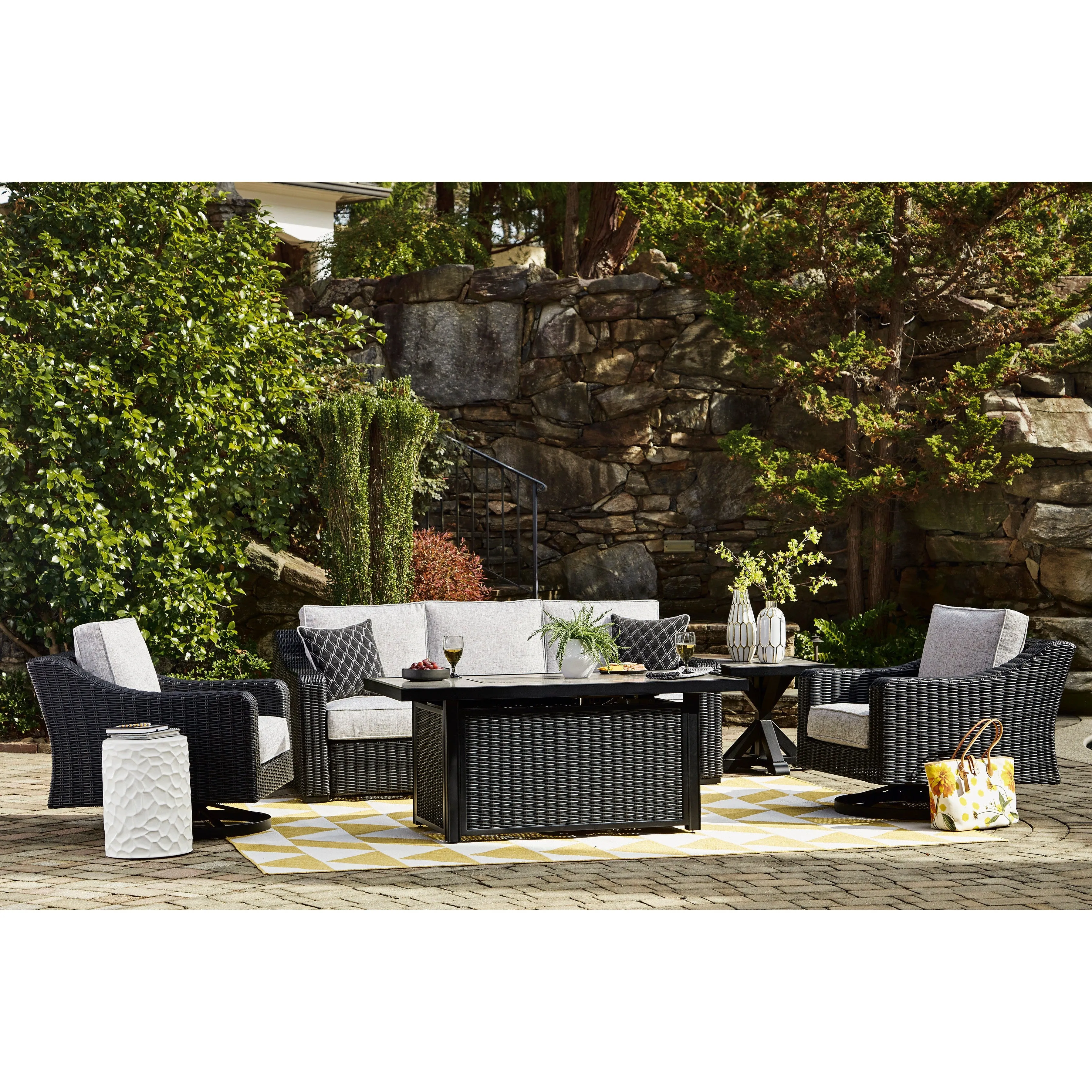Fire Island Black Outdoor 3-Piece Seating Set (Sofa  2 Swivel Rockers)