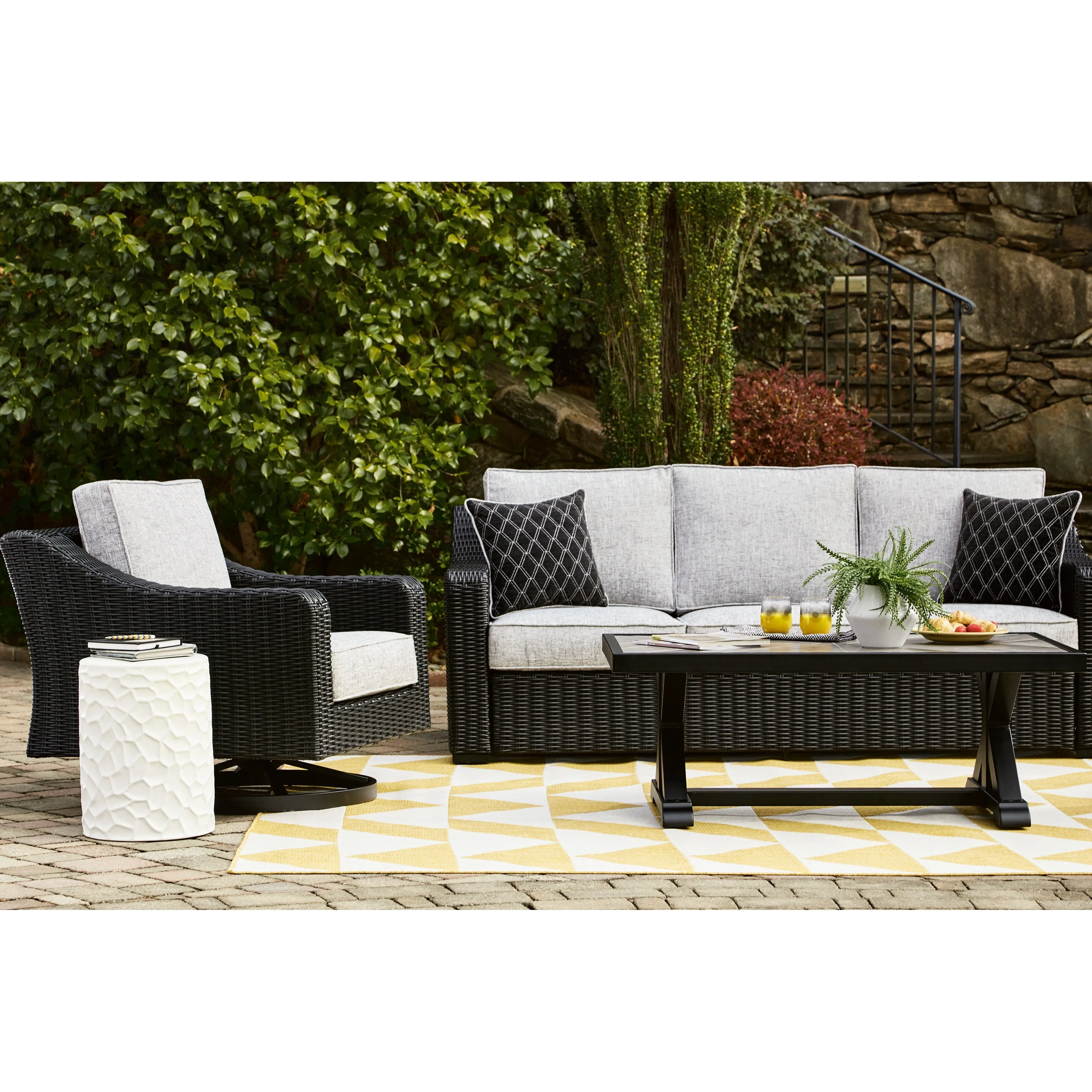 Fire Island Black Outdoor 3-Piece Seating Set (Sofa  2 Swivel Rockers)