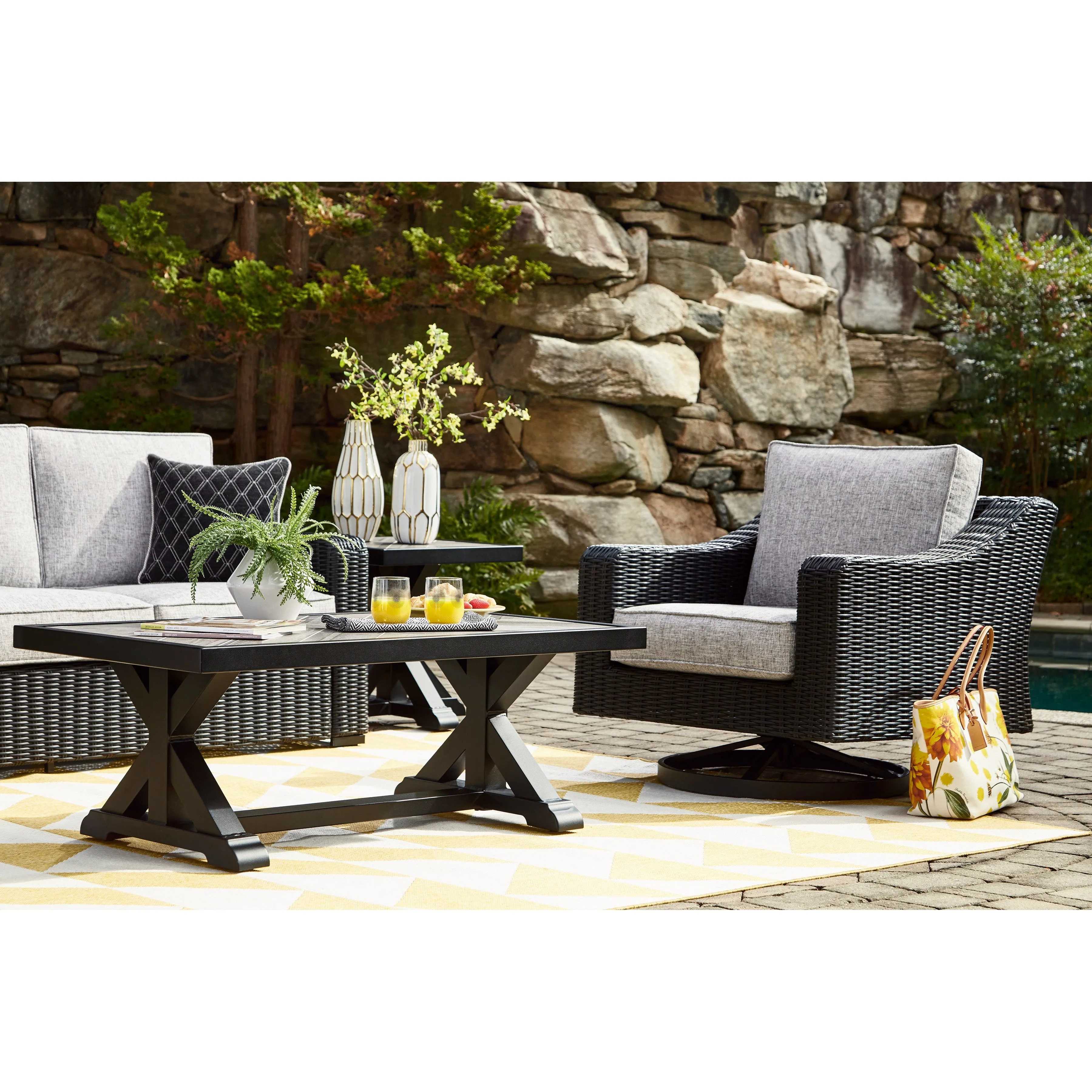 Fire Island Black Outdoor 3-Piece Seating Set (Sofa  2 Swivel Rockers)