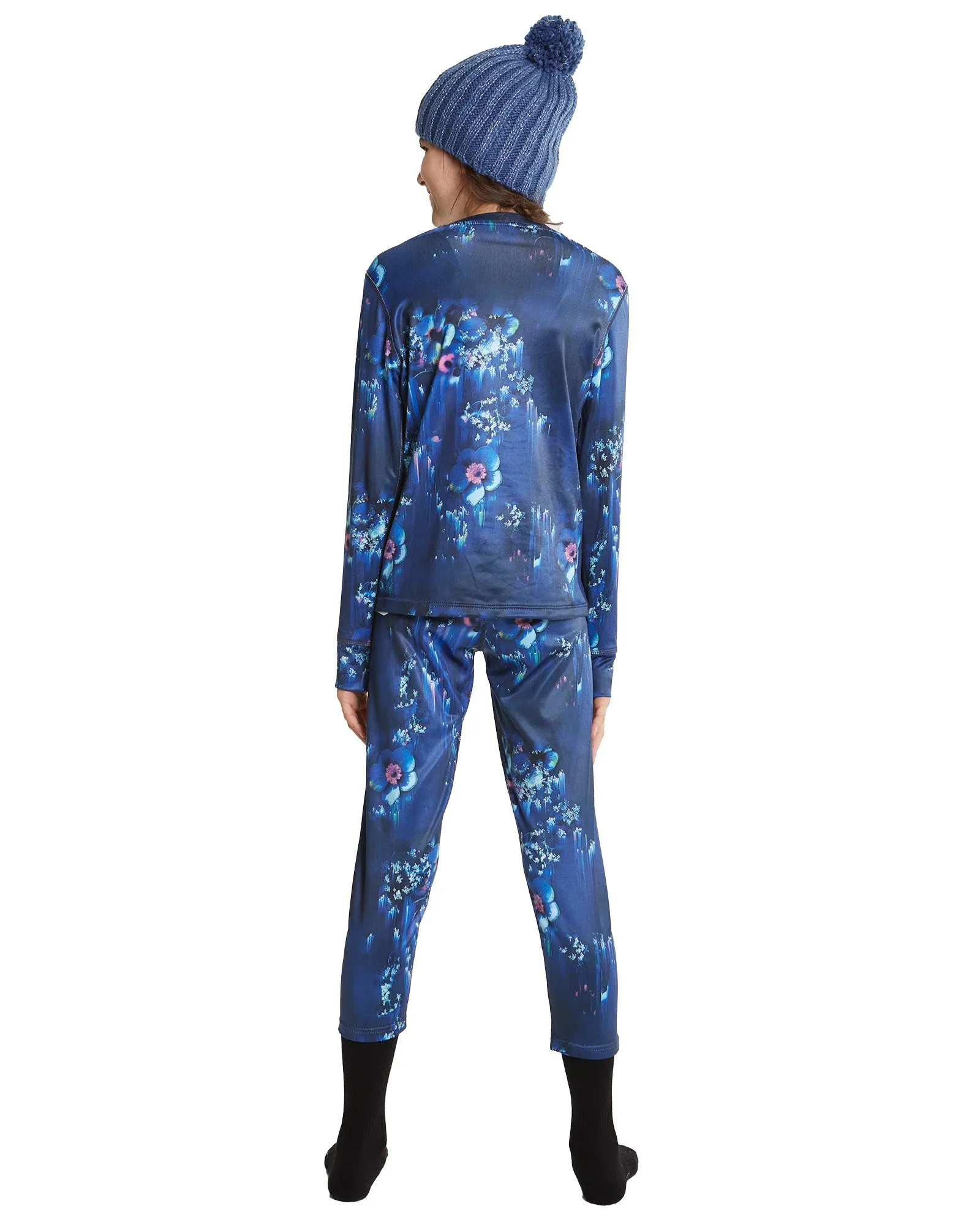 GIRLS JYNDIE CREW NECK TOP - DEEP BLUE FLOWERVERSE