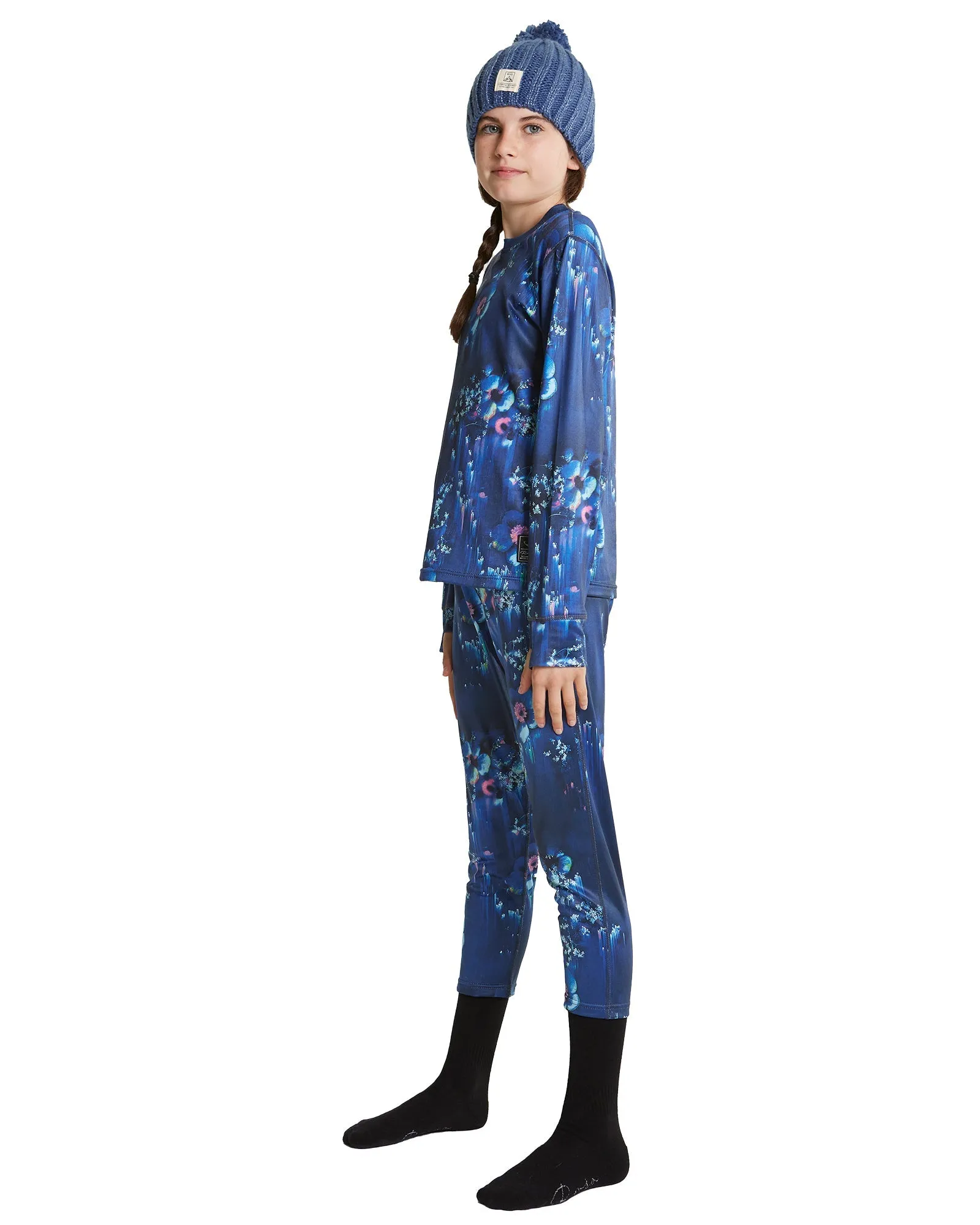 GIRLS JYNDIE CREW NECK TOP - DEEP BLUE FLOWERVERSE