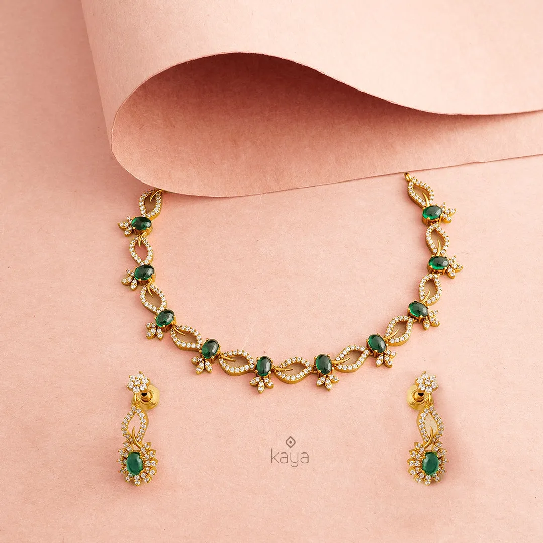 Gold Tone AD Stone Bridal Necklace Earring Set (color option) - SN100777