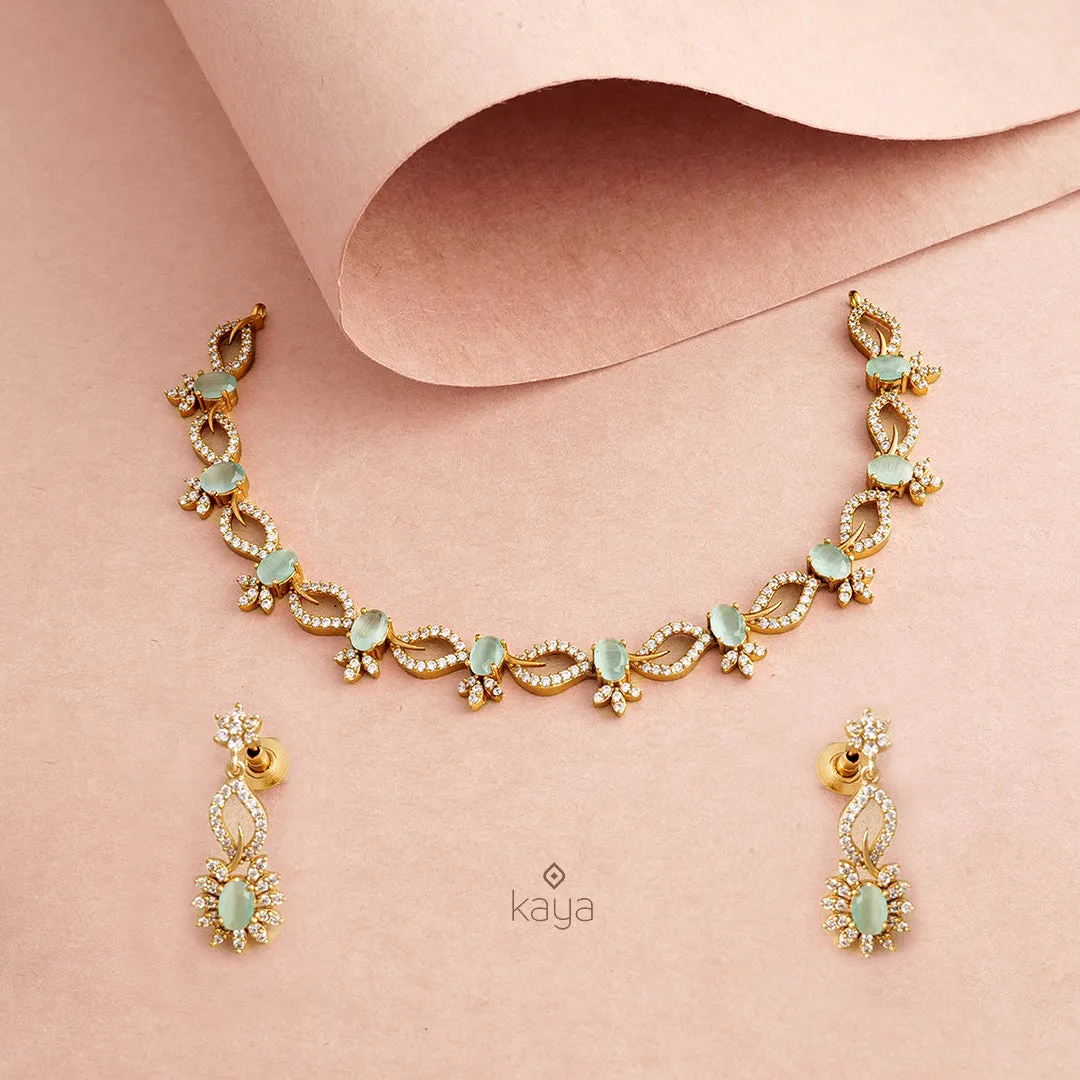 Gold Tone AD Stone Bridal Necklace Earring Set (color option) - SN100777