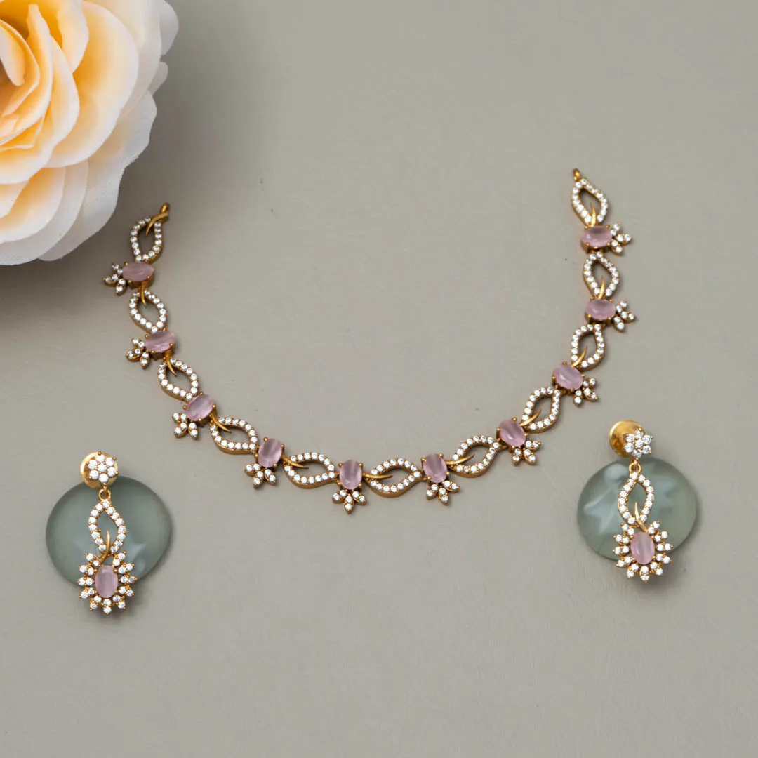 Gold Tone AD Stone Bridal Necklace Earring Set (color option) - SN100777