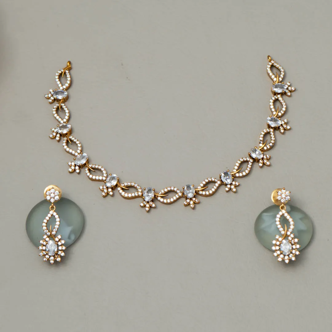 Gold Tone AD Stone Bridal Necklace Earring Set (color option) - SN100777