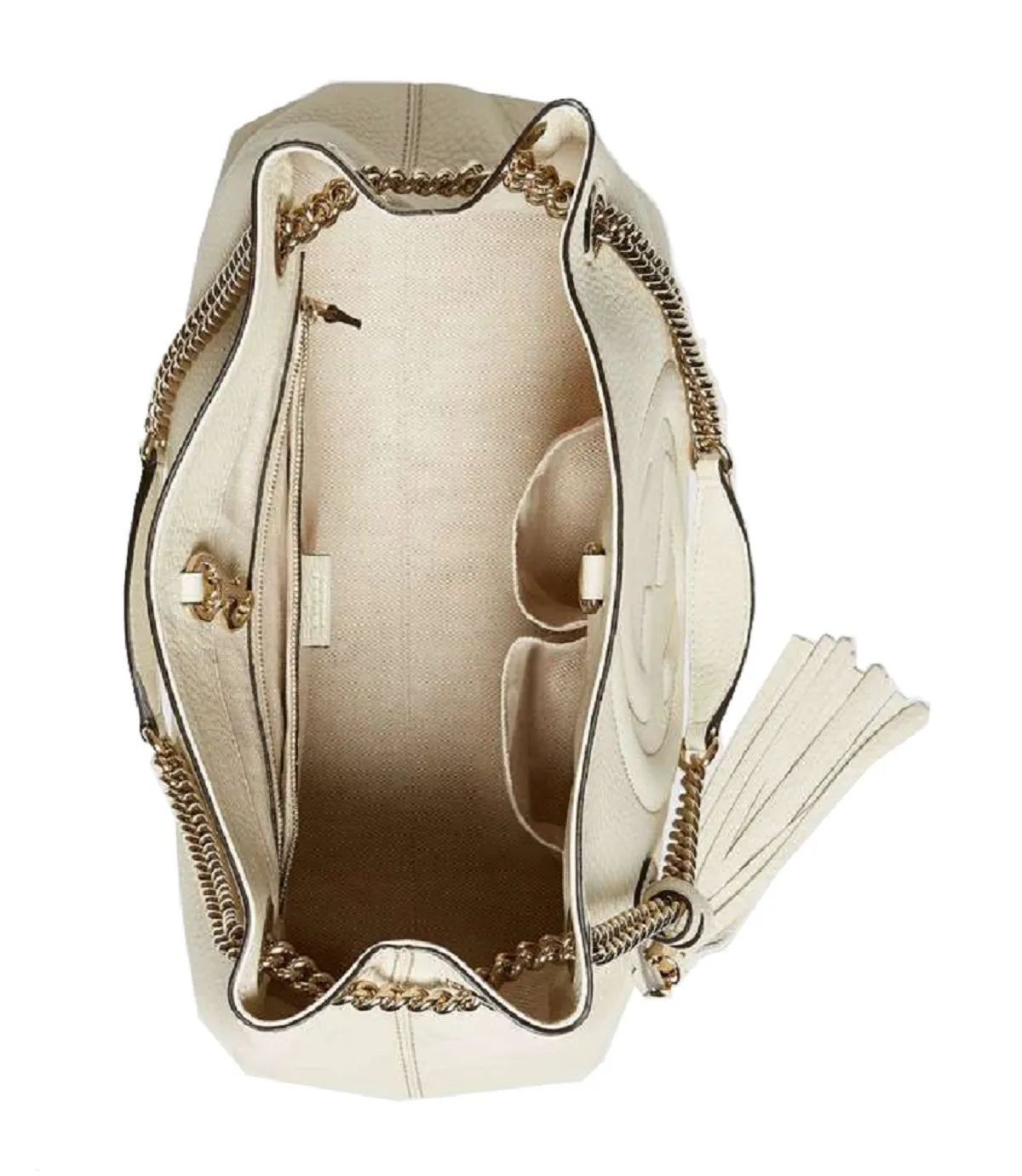 Gucci Soho GG Ivory Leather Chain Shoulder Tote Bag