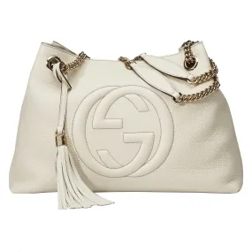 Gucci Soho GG Ivory Leather Chain Shoulder Tote Bag
