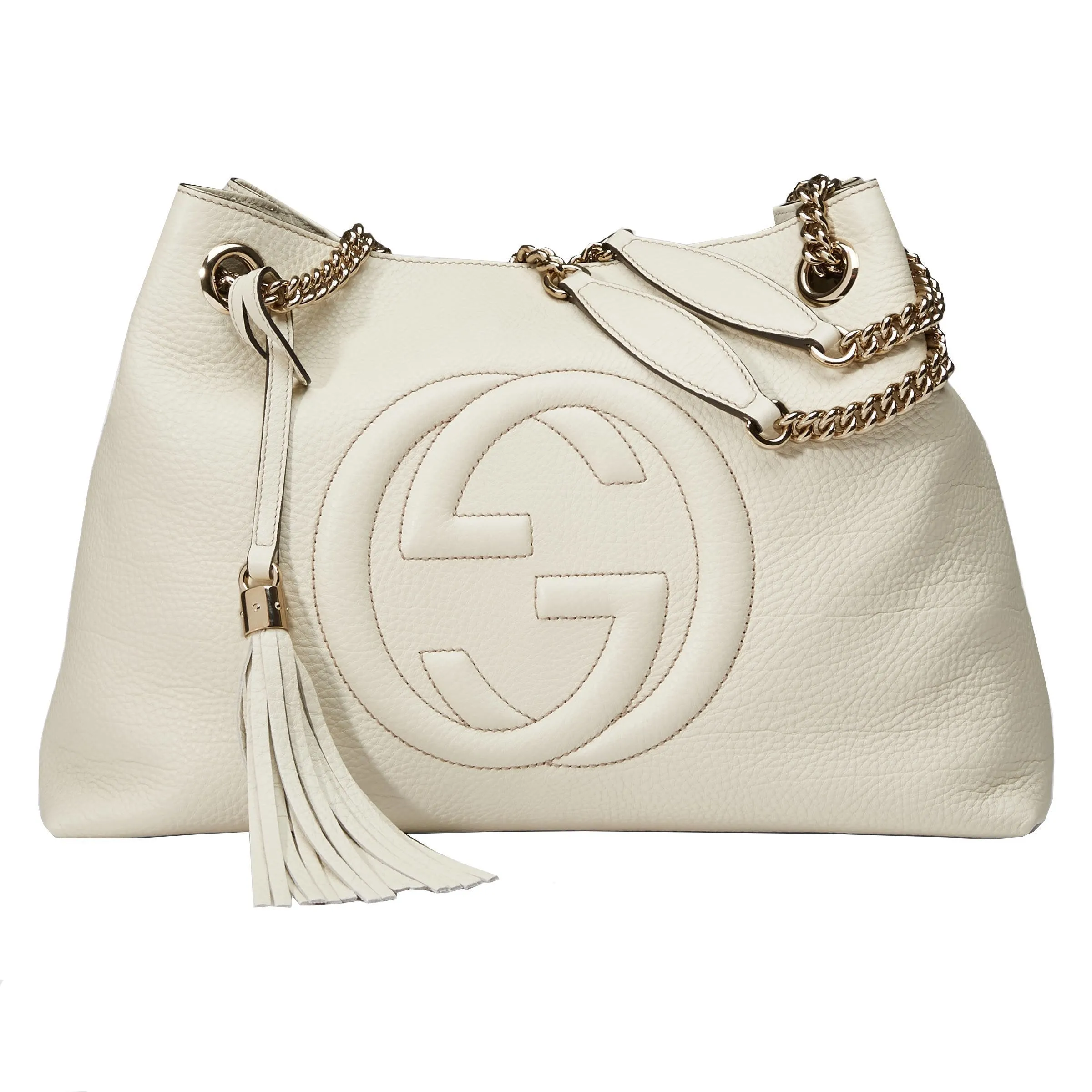Gucci Soho GG Ivory Leather Chain Shoulder Tote Bag