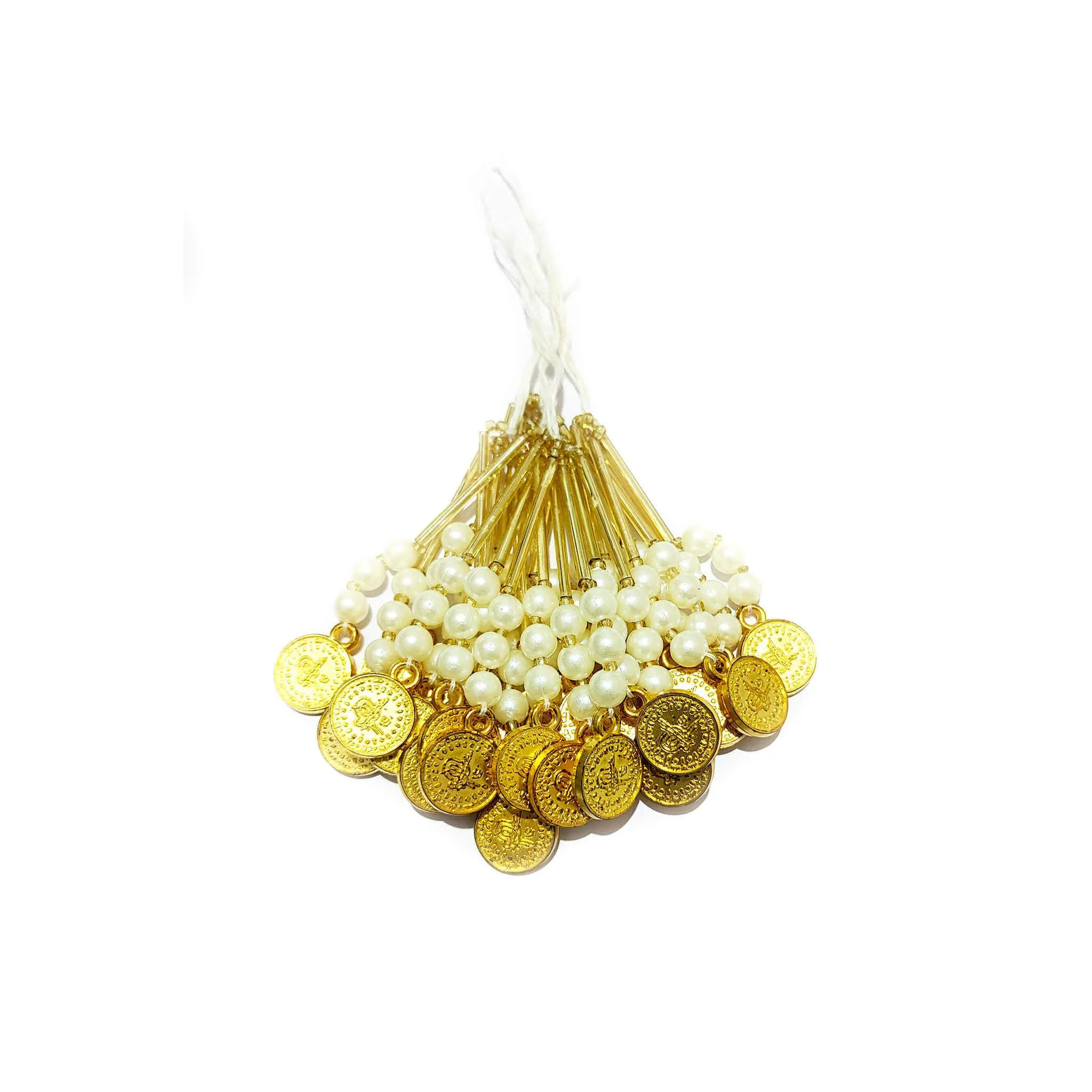 Handmade Beaded Thread Craft, Jewelry Fringe Tassel with Golden Coin - Design 855