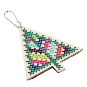 Holiday Tree Wooden Cross Stitch Ornament DIY Kit