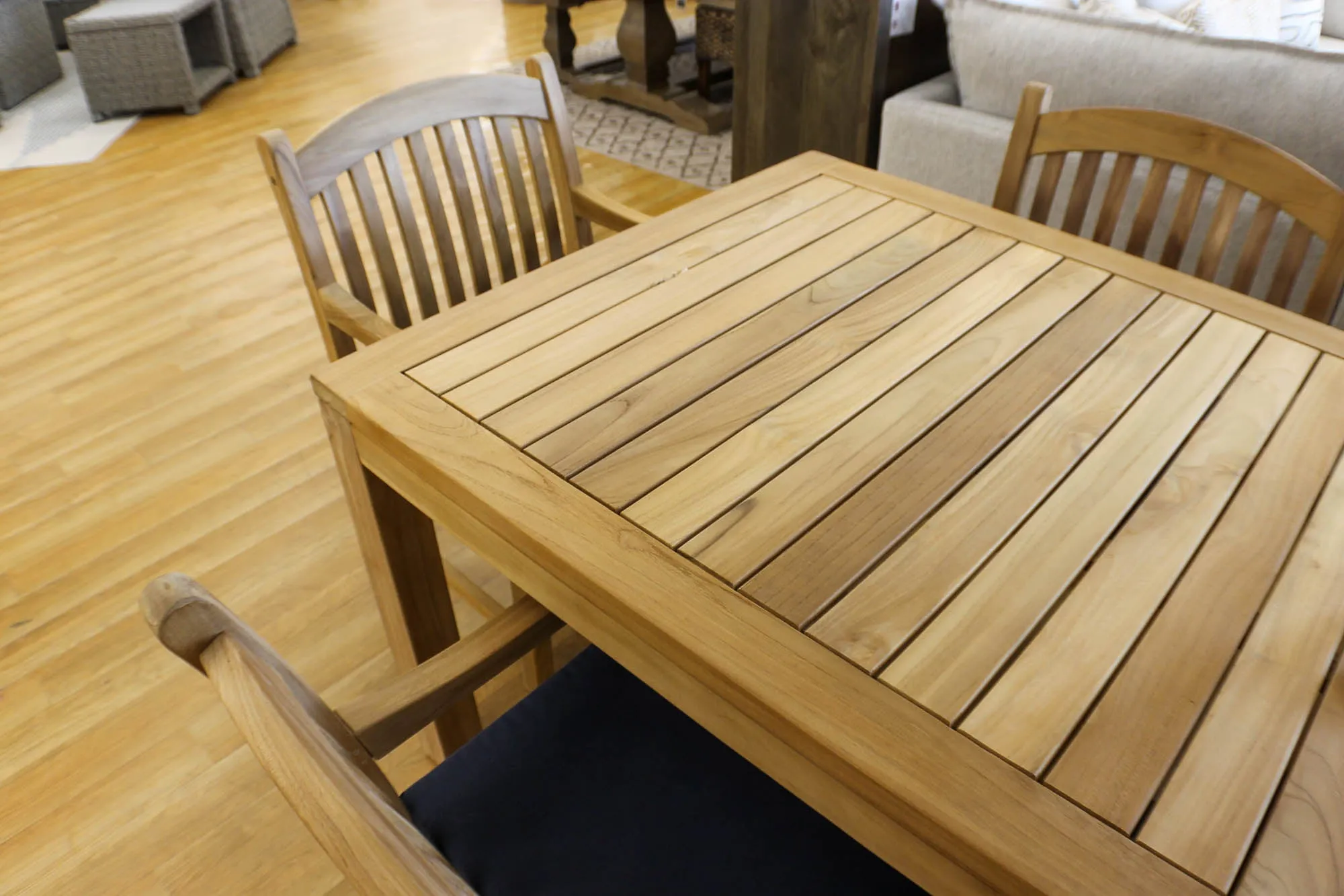 Katana Teak 7pc Outdoor Dining Set (Teak 86" Rectangular Table with 6 Teak Tista Armchairs  FREE Cushions)