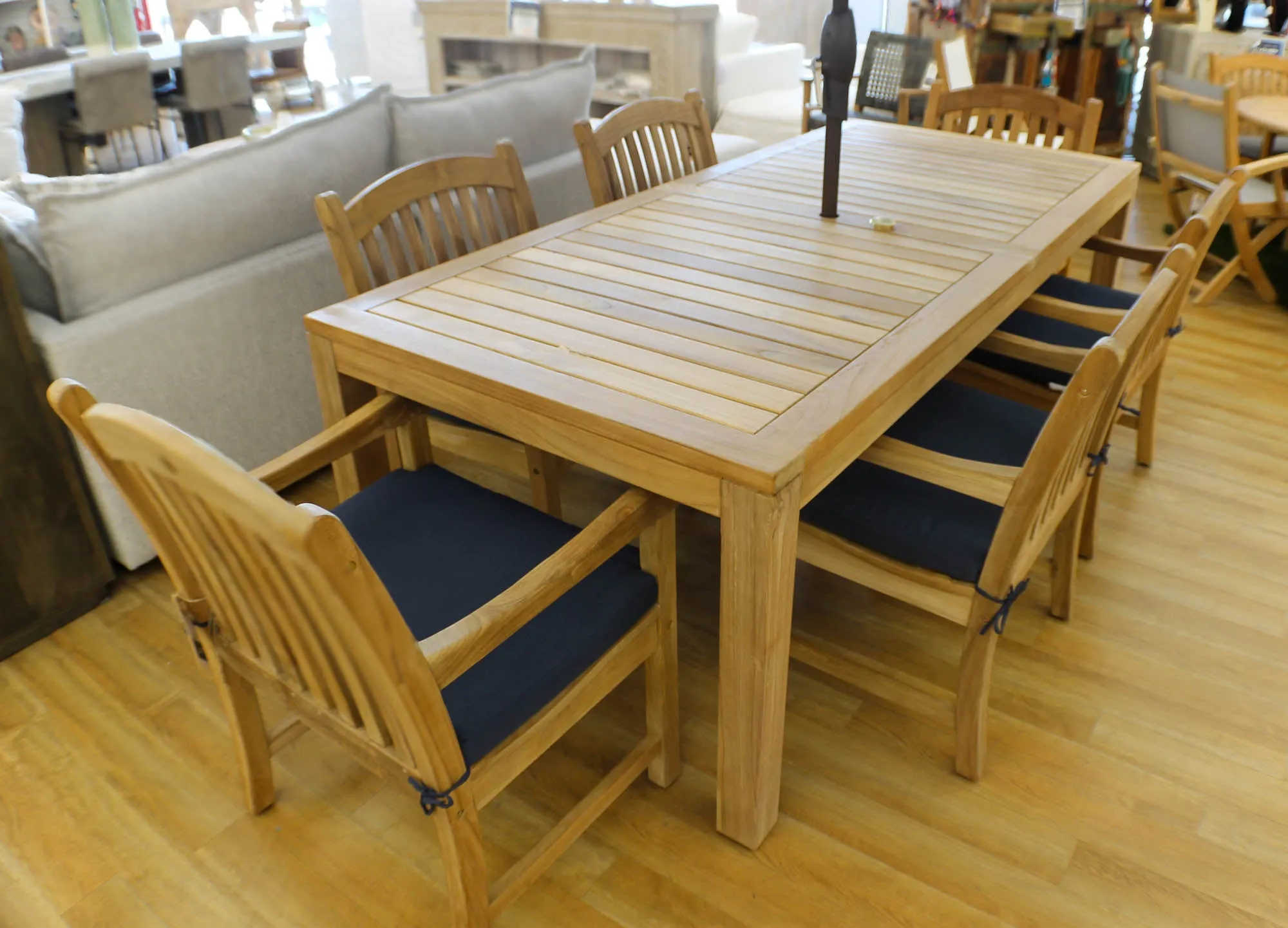 Katana Teak 7pc Outdoor Dining Set (Teak 86" Rectangular Table with 6 Teak Tista Armchairs  FREE Cushions)