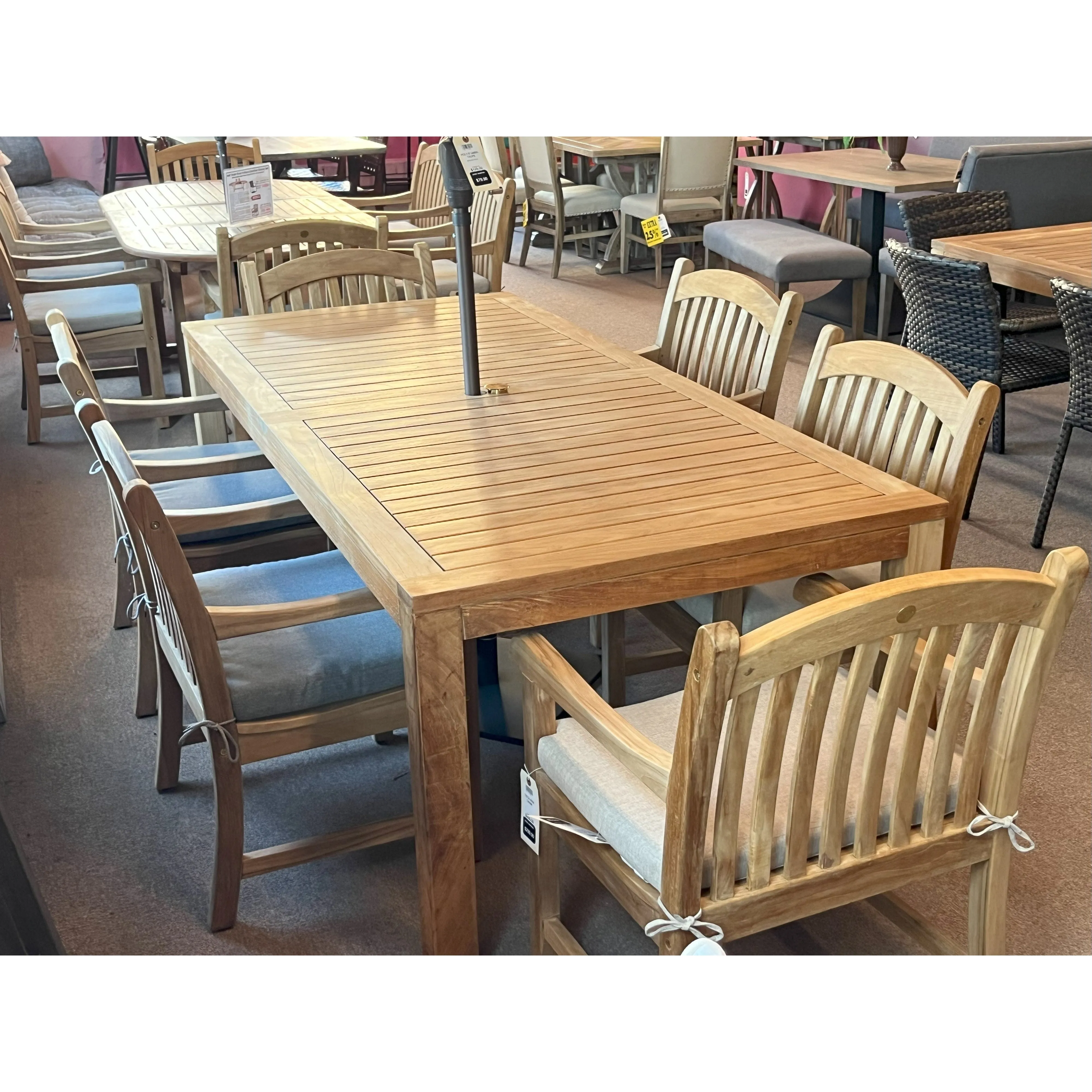 Katana Teak 7pc Outdoor Dining Set (Teak 86" Rectangular Table with 6 Teak Tista Armchairs  FREE Cushions)
