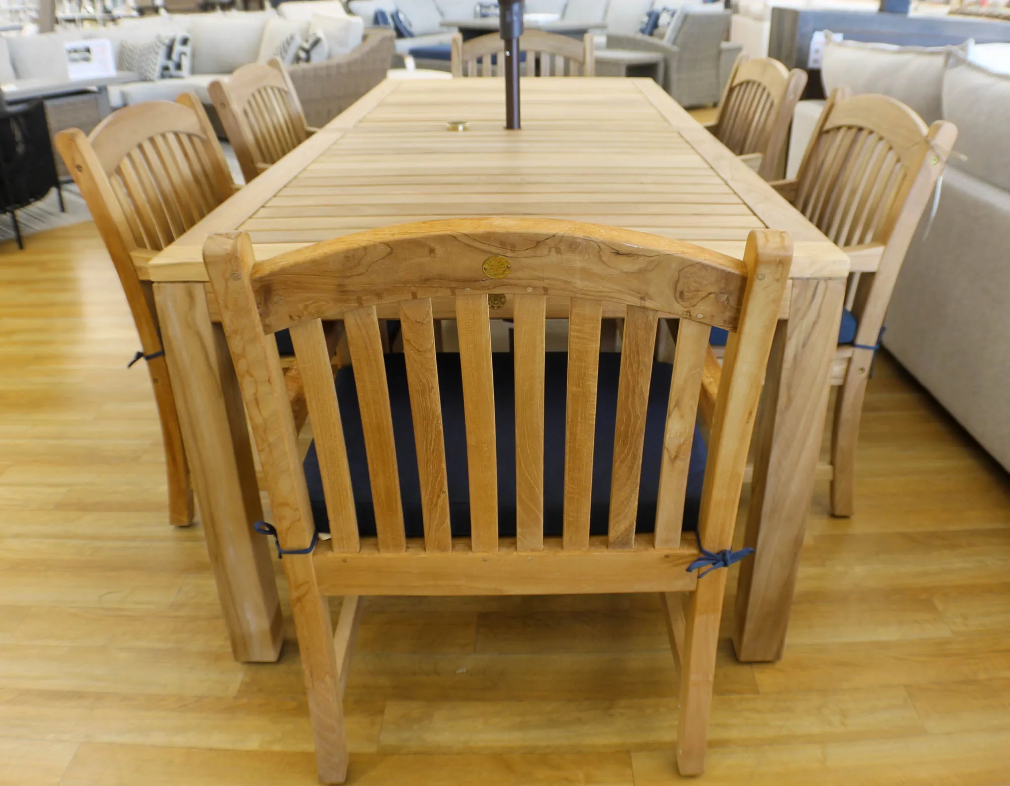 Katana Teak 7pc Outdoor Dining Set (Teak 86" Rectangular Table with 6 Teak Tista Armchairs  FREE Cushions)