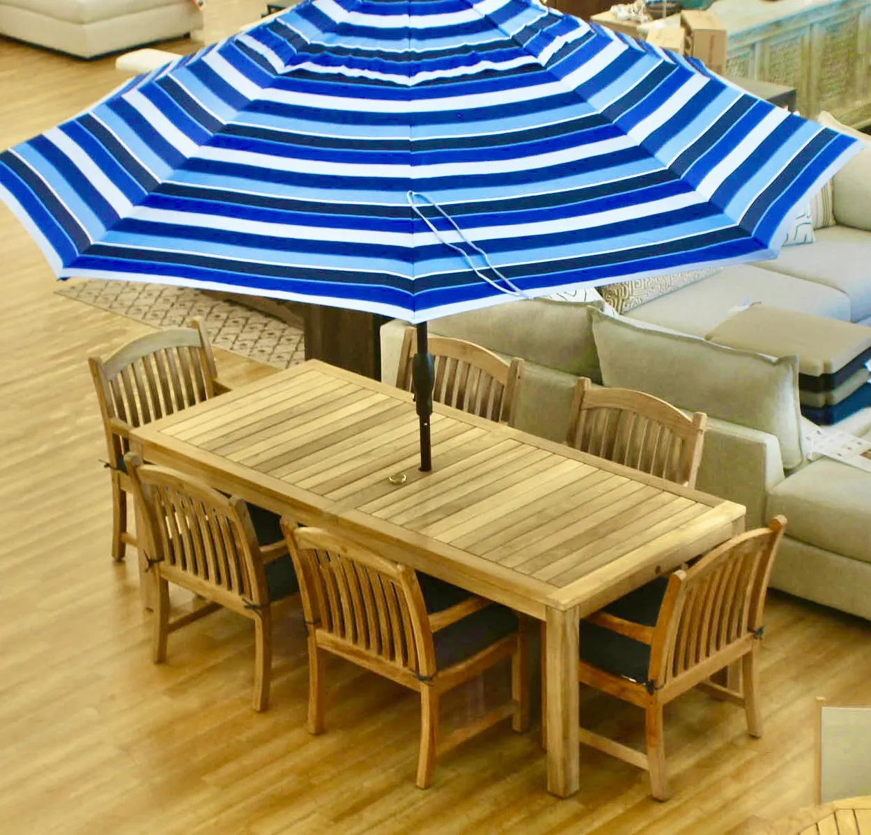 Katana Teak 7pc Outdoor Dining Set (Teak 86" Rectangular Table with 6 Teak Tista Armchairs  FREE Cushions)