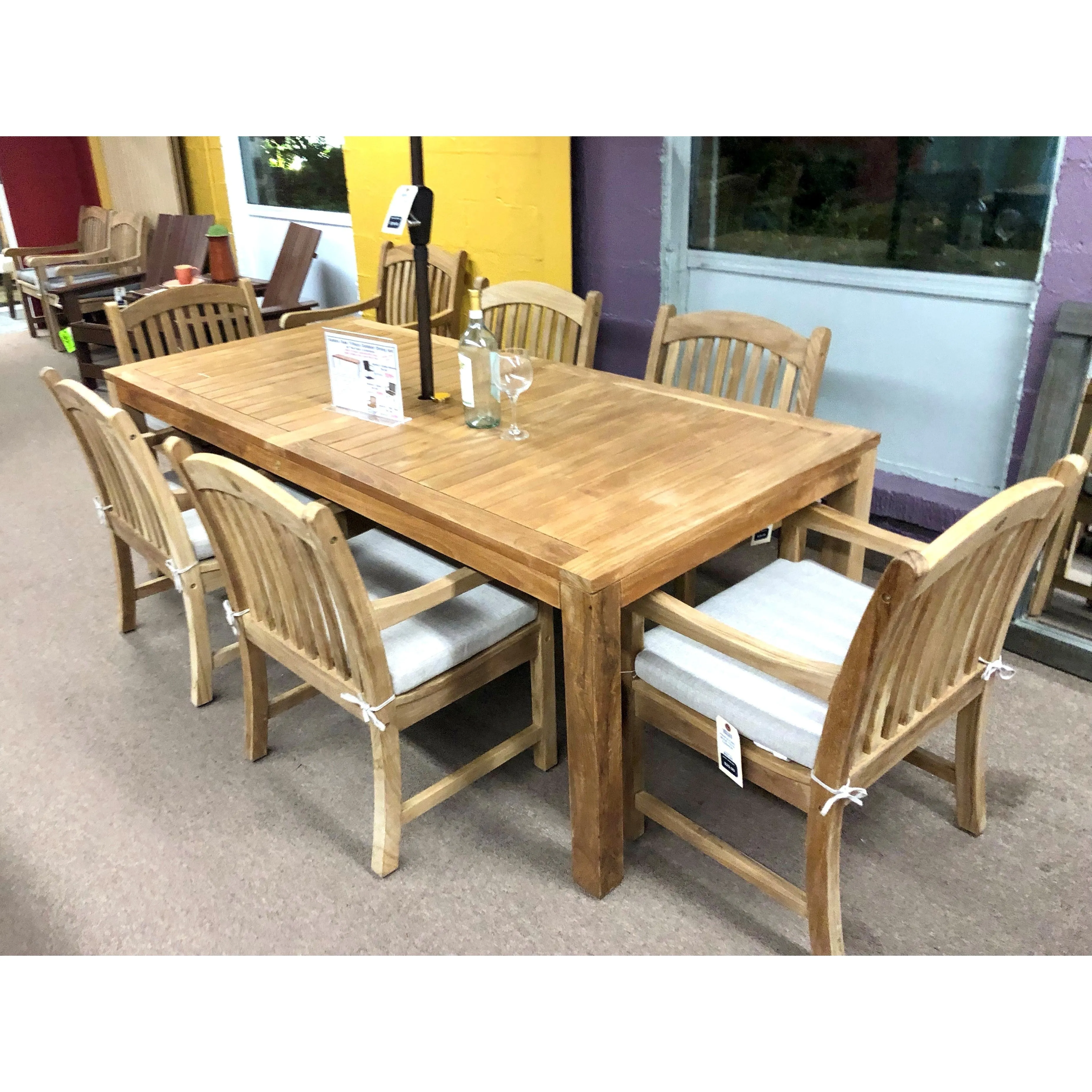 Katana Teak 7pc Outdoor Dining Set (Teak 86" Rectangular Table with 6 Teak Tista Armchairs  FREE Cushions)