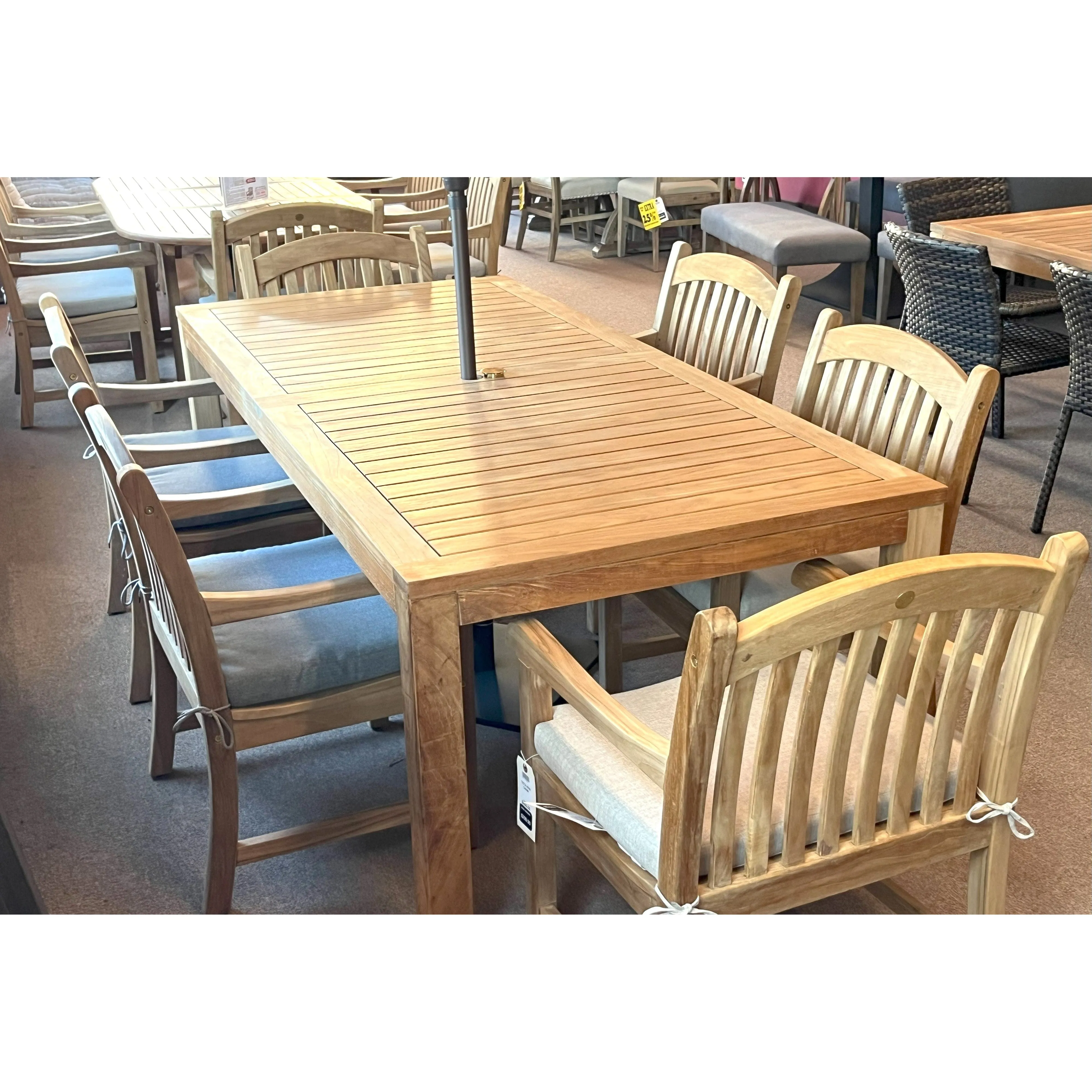 Katana Teak 7pc Outdoor Dining Set (Teak 86" Rectangular Table with 6 Teak Tista Armchairs  FREE Cushions)