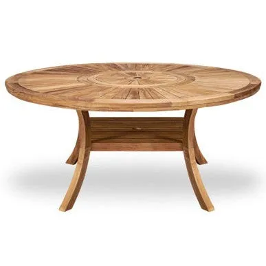 Komodo Teak 7pc Outdoor Dining Set (Teak 70" Round Table w Built-in Lazy Susan with 6 Woven Sanur Armchairs)
